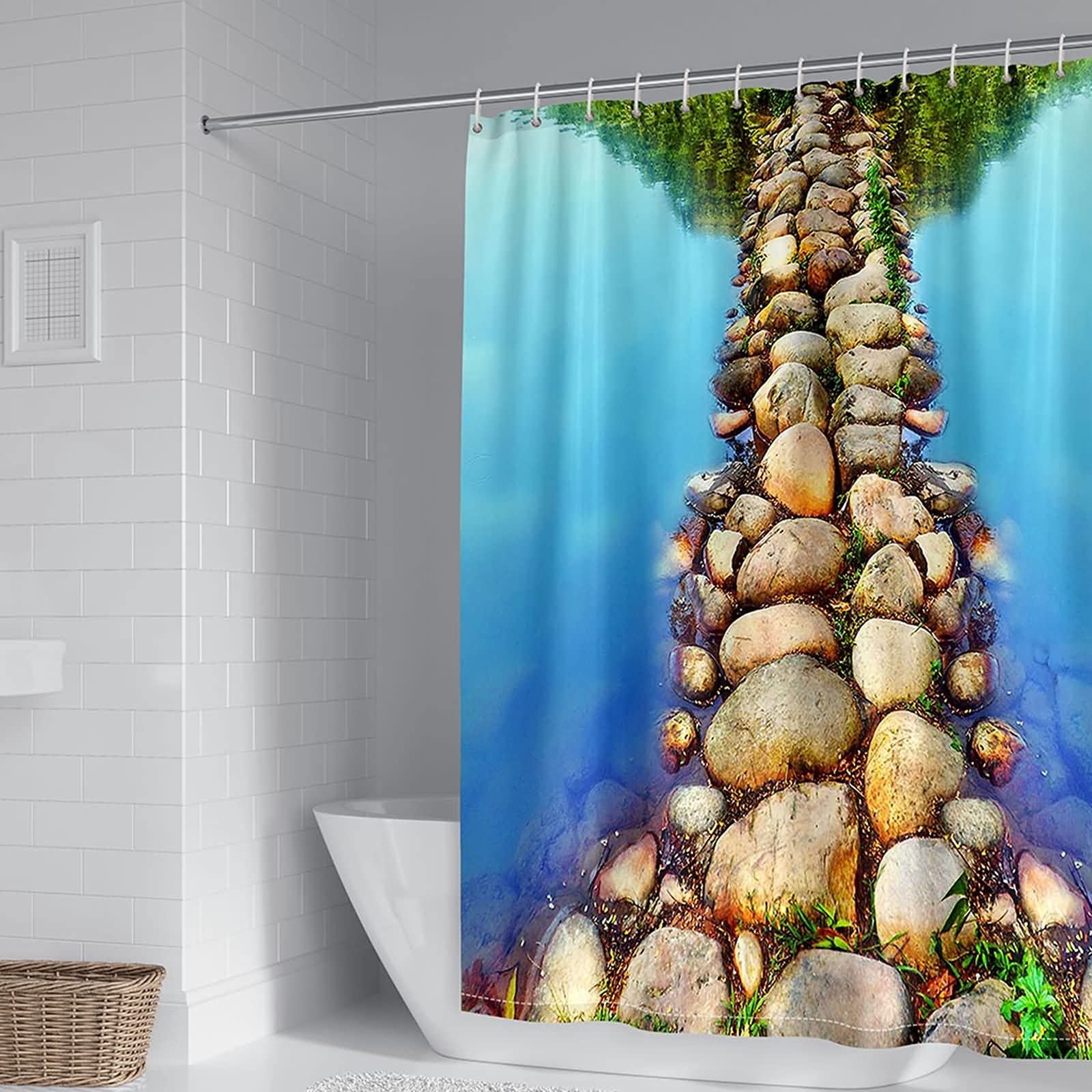 Rideau de douche anti moisissure KnSam 150x200 en polyester imperméable route de pierre