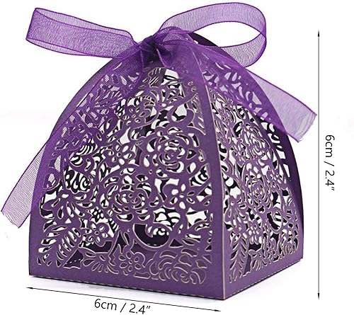 Miniatura 7 de Auto-plaza 50 cajas de regalo de belleza cortadas con láser, cajas de dulces con cintas (rojo)