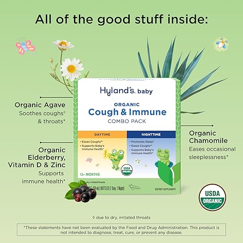 Miniatura 3 de Hyland's - Bebé - Paquete combinado de jarabe orgánico para la tos y apoyo inmunológico día y noche - Alivia la tos, apoya la inmunidad, ayuda para