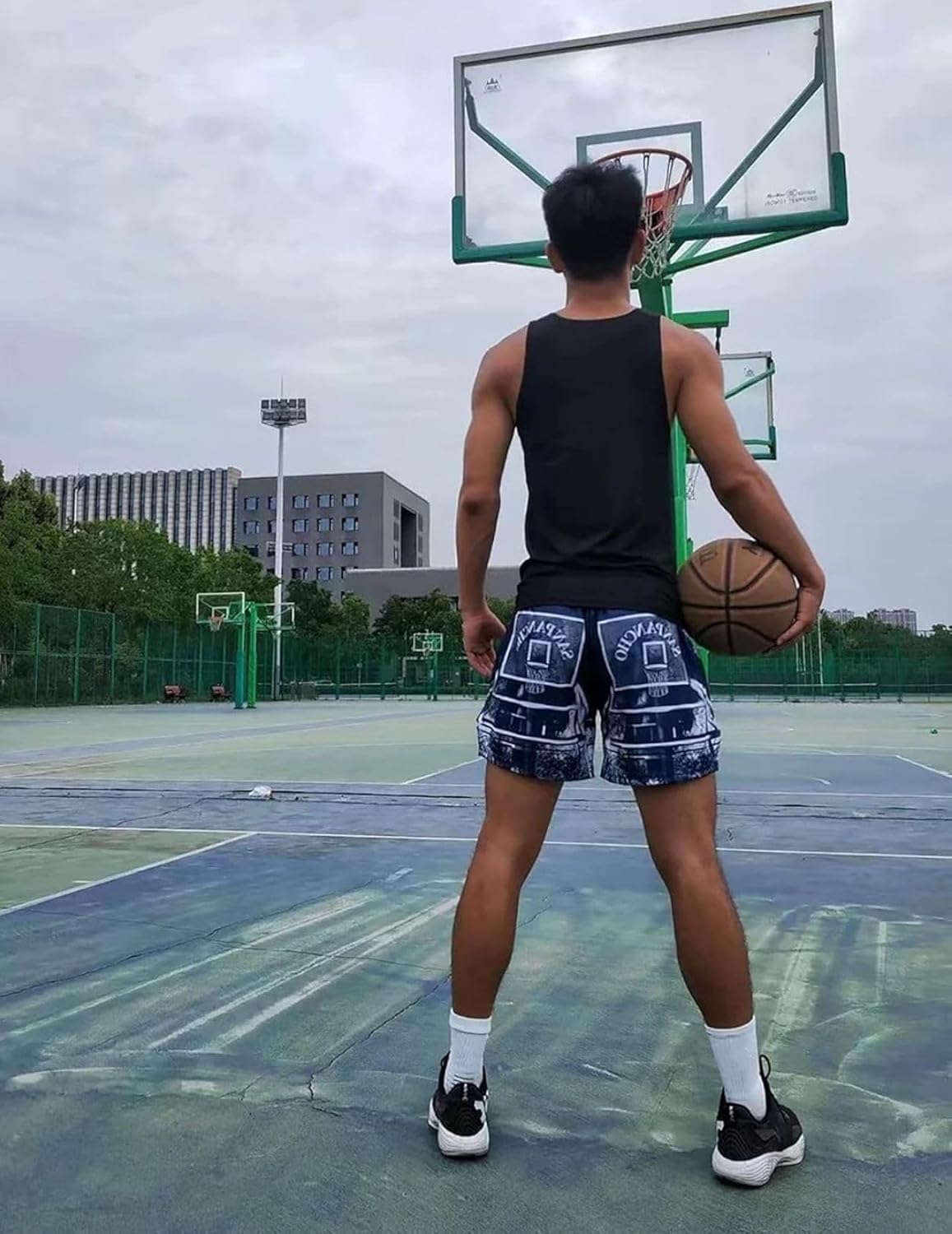 2 Pack Mens Skyline Graphic Basketball Shorts, Mesh Quick Dry Summer Cool Athletic Running Casual Streetwear Short Pants