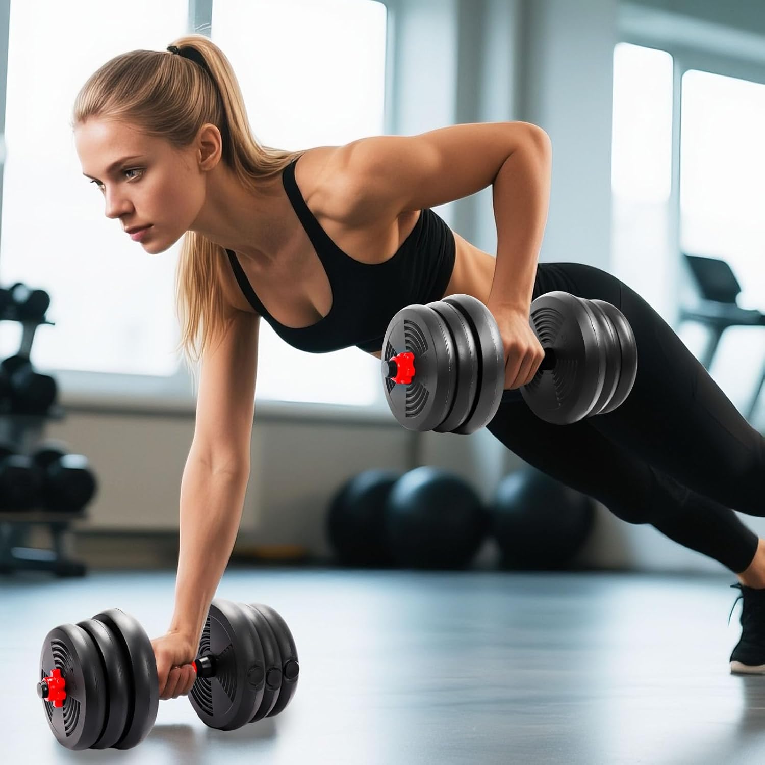 Adjustable Dumbbell Set, 5-44 lbs Free Weight Set with Connector, Convertible Dumbbell, Barbell, Push-up, Home Gym Fitness Weight for Men Women