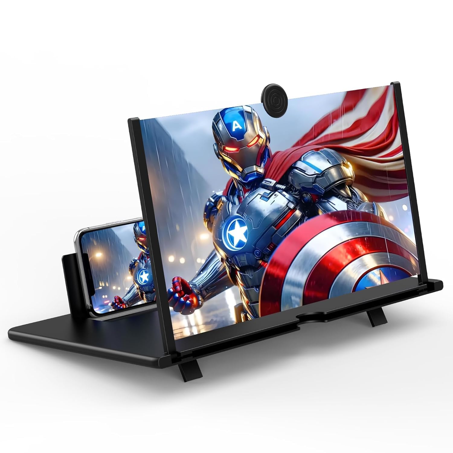 12 Inch 3D HD Mobile Phone Screen Magnifier | Foldable Smartphone Screen Amplifier Stand for Movies, Videos & Gaming | Eye Protection Enlarger Projector (Black)-image-3
