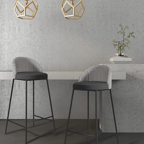 Miniatura 2 de Taburete de bar moderno tapizado con respaldo y pies, piel sintética, cojín grueso, Patas de Metal resistentes, altura de mostrador, para cocina,