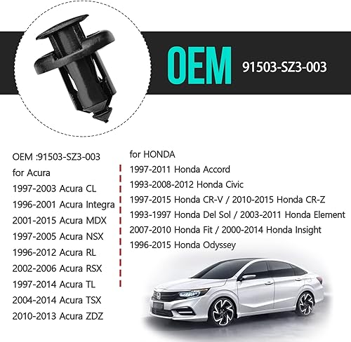 Miniatura 3 de TOPCNOEM Kit de 40 clips para guardabarros de parachoques, carrocería de automóvil de 0.394in con clip de expansión compatible con Honda CR-V Accord