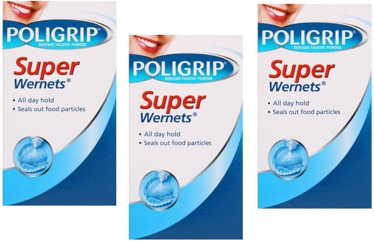 3 Pack Wernets Denture Fixative Powder for Longer Holding of Insecure Dentures - Super Large 50 g