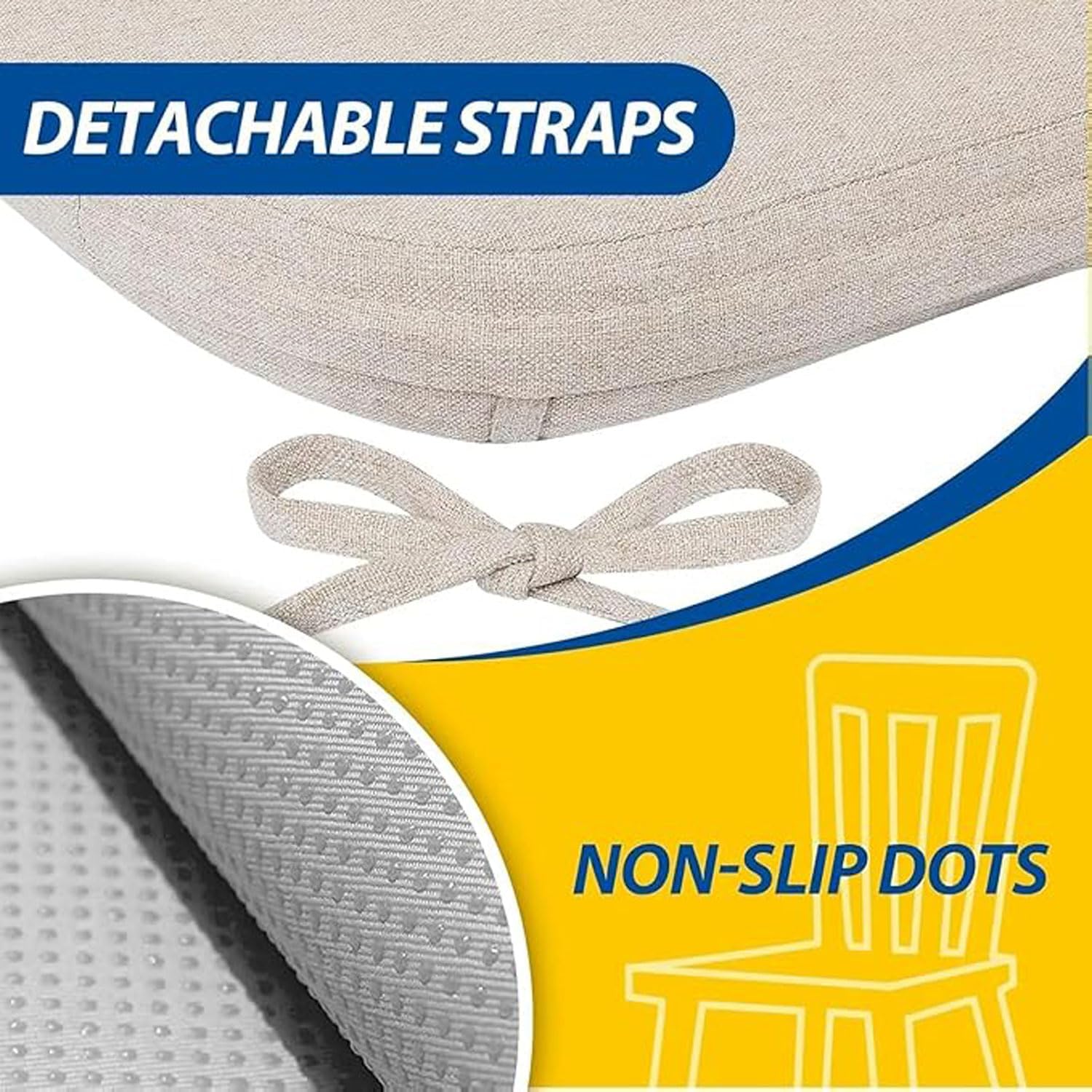 Outdoor Bistro Chair Cushions Set of 2， Outdoor Round Seat Cushions with Non-Slip Ties and Removable, Waterproof，Suitable for courtyards(19.7in*19.7in*2in, Light Coffee)