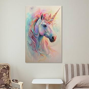 Amazon.co.jp: 絵画 カラフルなユニコーンインテリア 絵画 動物