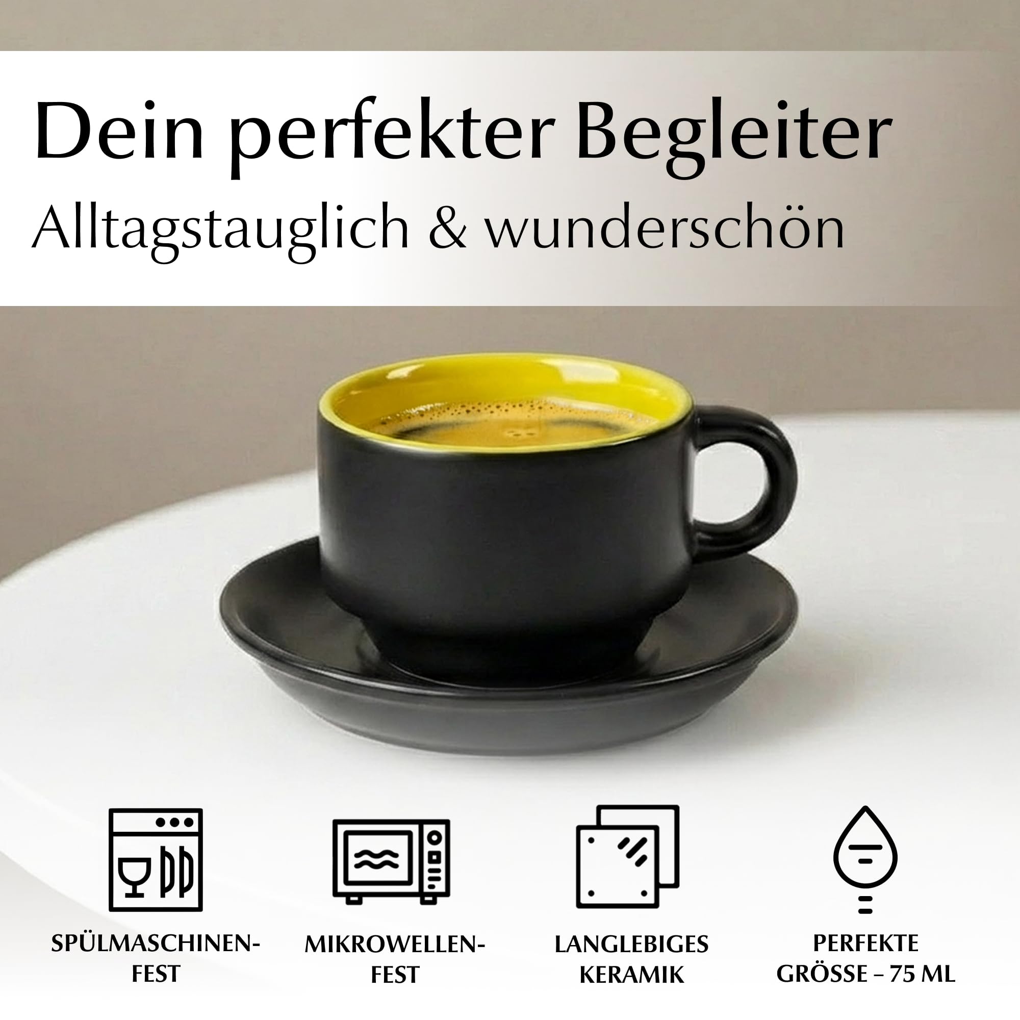 MIAMIO - 6 x 75 ml Espressotassen Set/Espresso Tassen Set mit Untertasse & Ständer - Kaffeetassen Set 6er Kaffeebecher Keramik - Le Papillon Kollektion (Bunt)