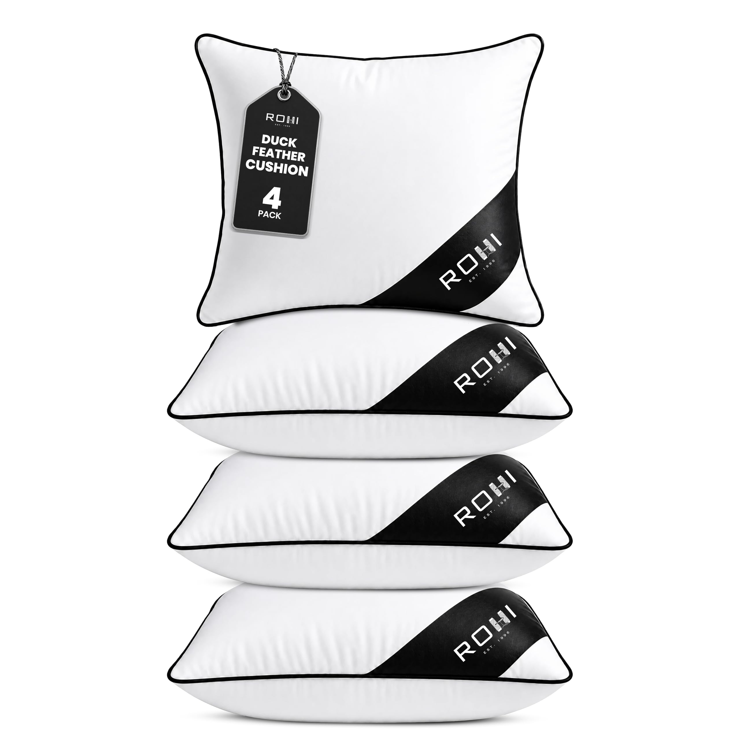 Rohi Pack Of 4 Hypoallergenic Duck Feather Cushion Inserts 45Cm X 45Cm (18"X 18") - Double Stitched Seams - Bed & Sofa Cushions With Duck Feather & Down Filling (,18" X 18" | 45Cm X 45Cm)
