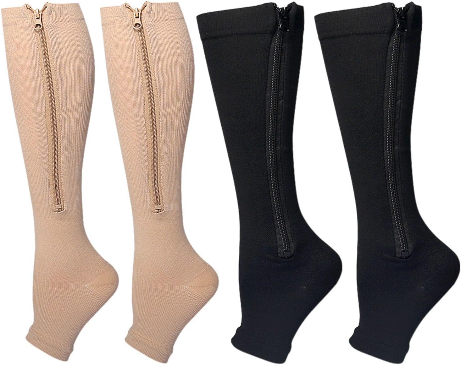 – 2 Pairs of Open Toe Zip Socks, Toeless Support Socks, Breathable and Comfortable Compression Socks, Outdoor Sports Stockings, Unisex Knee High Socks