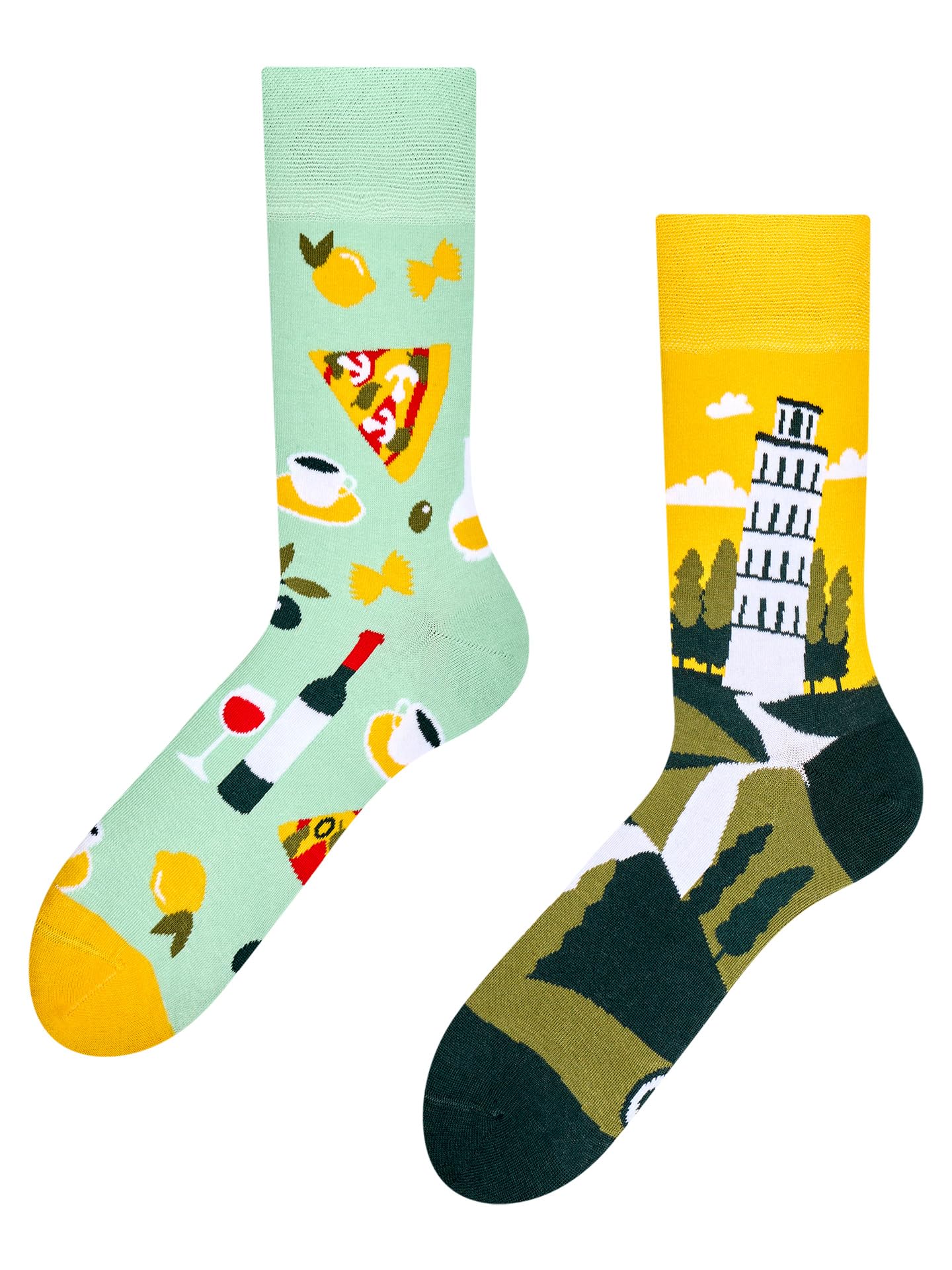 Dedoles Unisex Socks Cotton Funny Designs Football Bicycle Horses Plants Firefighter Gift Mismatched, color: Yellow, design: Italy, size: 9-11