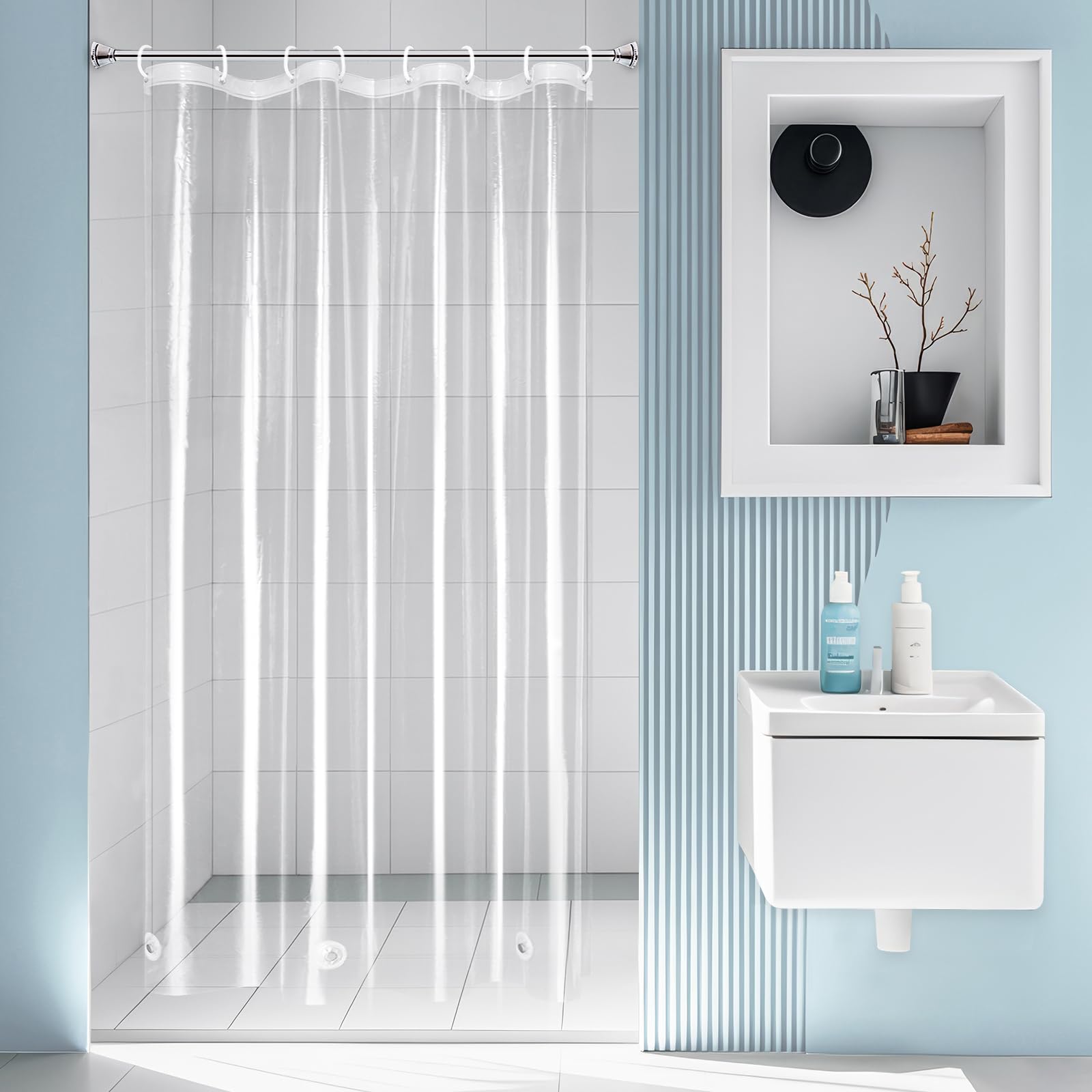 Amazon.com: EurCross 48 x 84 inch Extra Long Stall Shower Curtain Liner ...