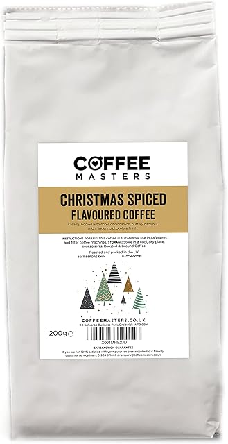 Coffee Masters Christmas Coffee 200g Ground Coffee - Festive Flavoured Coffee Spiced with Cinnamon, Buttery Hazelnut and Chocolate - Ground Coffee for Cafetiere, French Press and Filter Coffee Machine