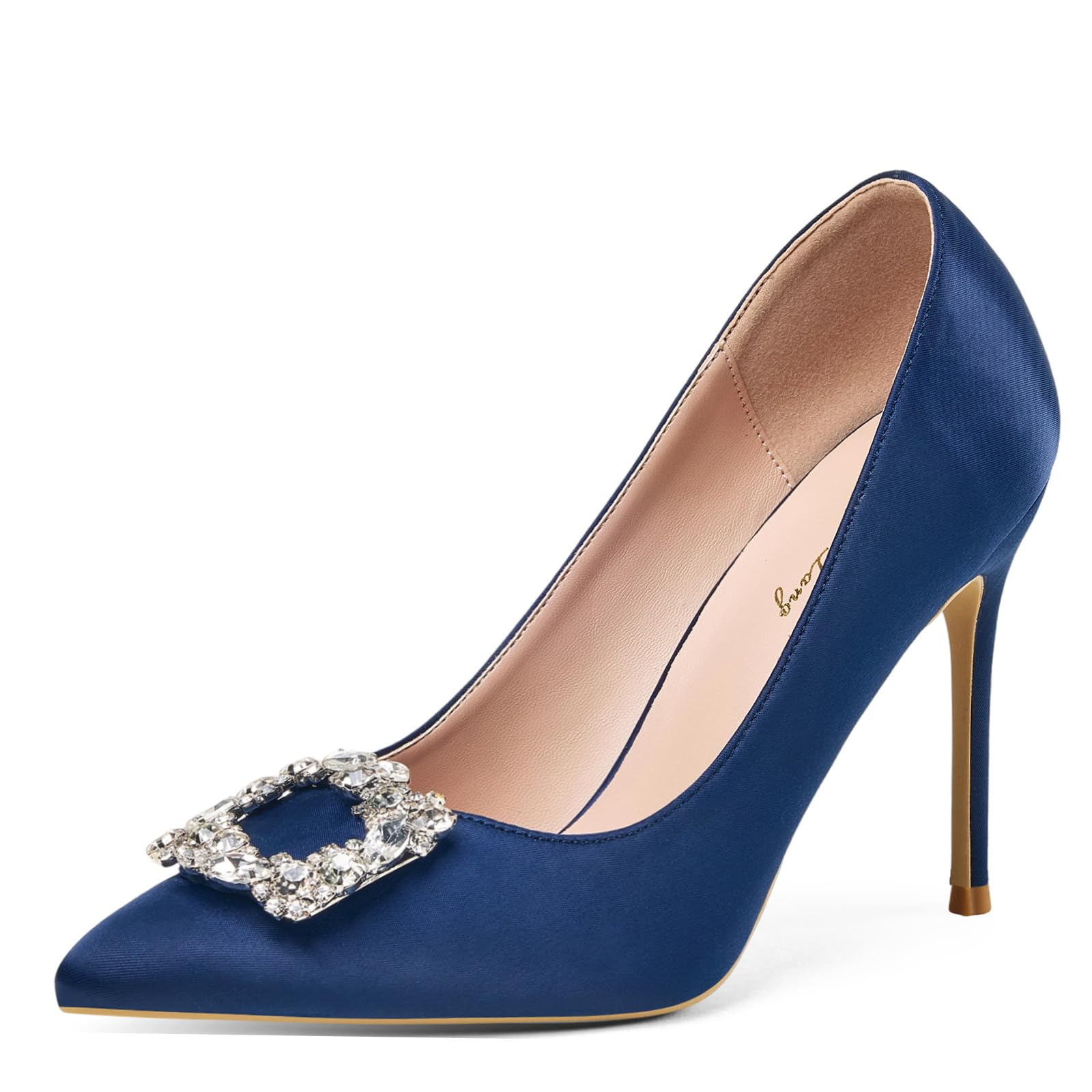 Zhabtuc Décolleté Donna 10 cm Satin Glitter Tacchi Alti con Strass Punta Chiusa Slip-On Scarpe da Cerimonia e Matrimonio