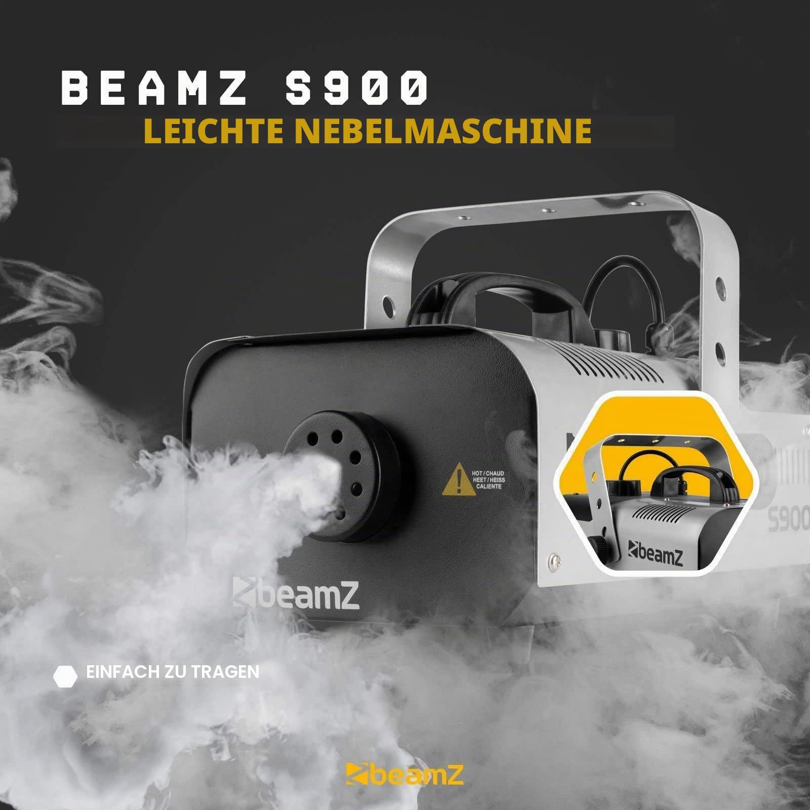 BeamZ S900 Nebelmaschine - 900 Watt Fogger mit Kabelfernbedienung, Party Rauchmaschine, Fog Machine, 2,5 Liter Tank, Disco Partynebel für DJs, Hauspartys, Hochzeiten, Nebelmaschine Halloween