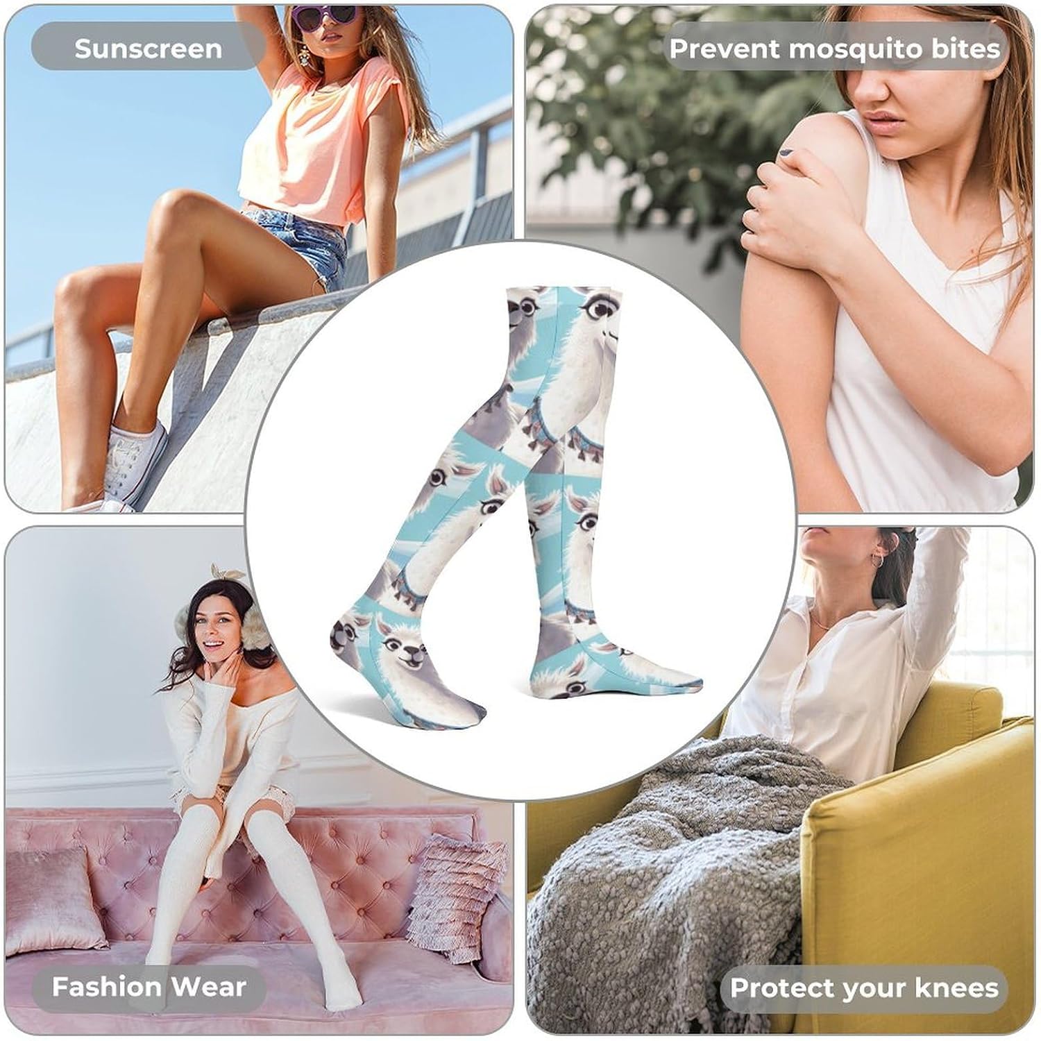 Llama Knee High Stockings for Women 23.6" Breathable Thigh High Stockings Over The Knee Socks