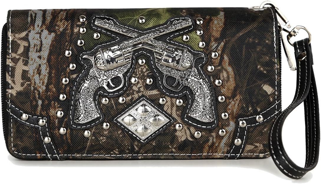 Camouflage Western Style Horse Purse For Women Studded Handbag Floral Tooled Leather Country Shoulder Bag Matching Wallet Set - Image 3