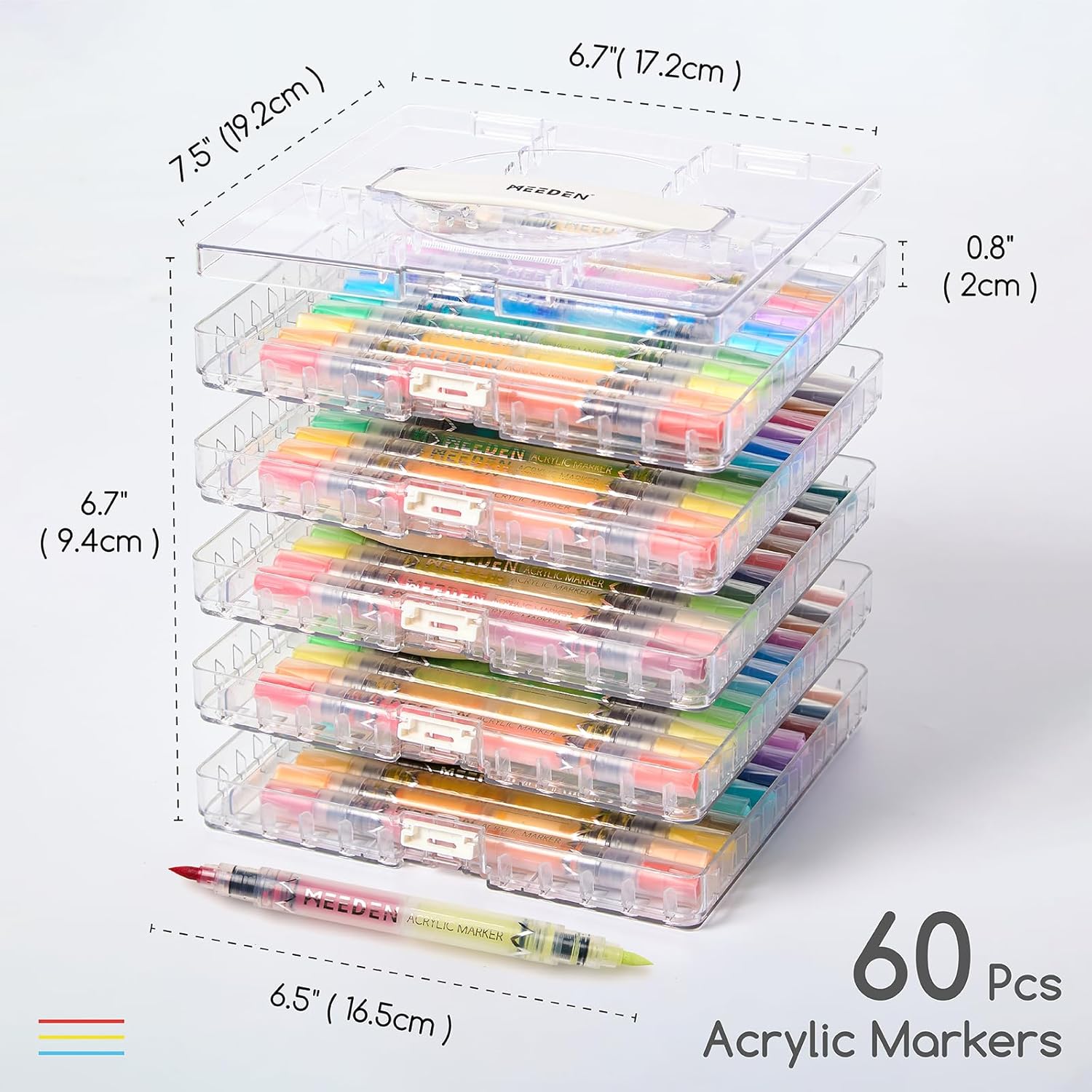 MEEDEN Acrylic Paint Markers Dual Tip: 120 Colors/60 Pcs Brush Tip Acrylic Marker with Automatic Ink Control for Art Supplies - Quick Dry Paint Pens for Rock, Wood, Glass, Easter Basket Stuffers