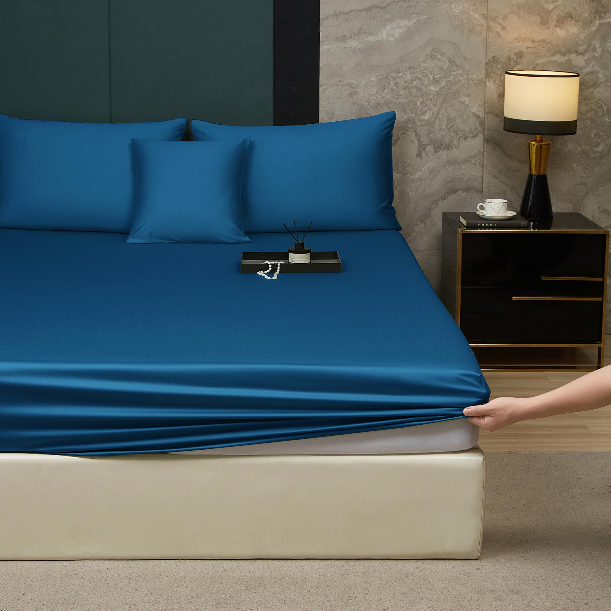 DXHOME Hoekstof 180x200 Katoen Lyocell Zijde Bedlaken Wit Lyocell Zijde Ademend Bedlaken Spanlaken 180 x 200 Tweepersoonsbed Uni Linnen voor Hoge Matras Hoge Matras tot 25-30 cm