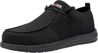 LARNMERN Men's Steel Toe Slip-On Loafers - Lightweight Breathable Safety Shoes for Work & Casual Wear