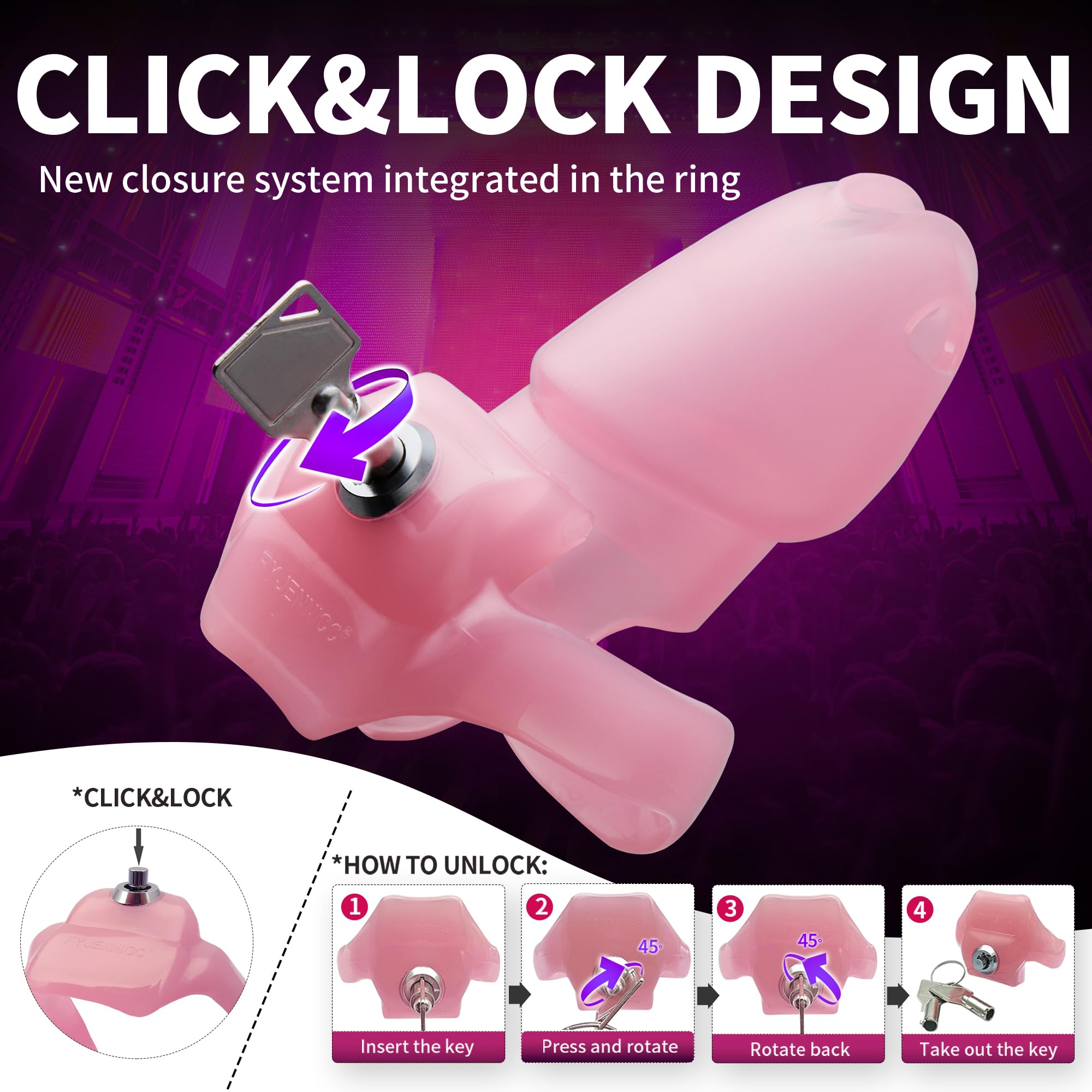 FYJENNICC HT-V5 Male Chastity Cage - Lightweight Resin Male Chastity Cage with Click&Lock Key | Ergonomic Design| Bondage Gear &Adult Sex Toy for Men – Includes 5 Ring Sizes (Black, Standard)