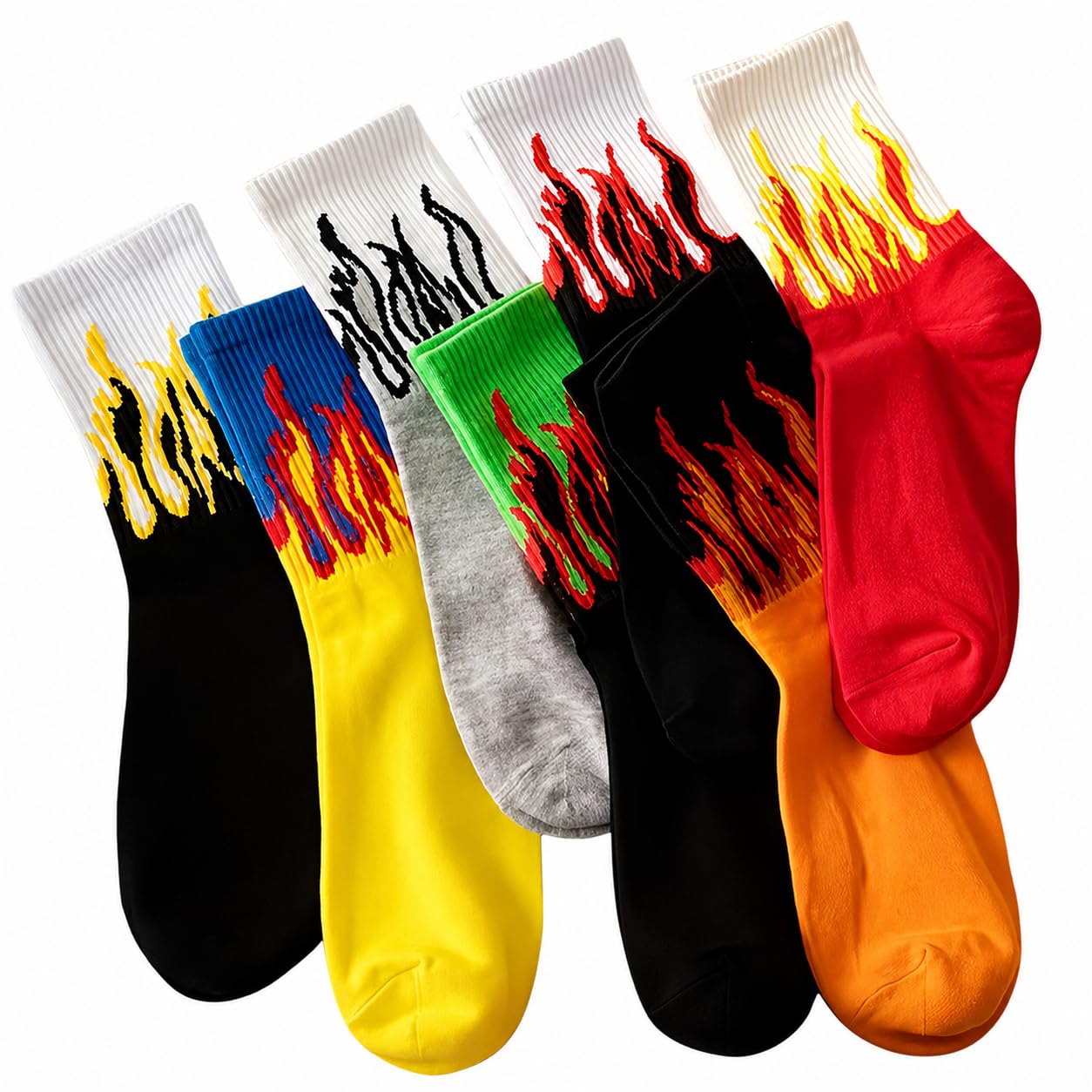 cherisher Flame Print Crew Socks, Multicolour, 6 Pairs-picture-52