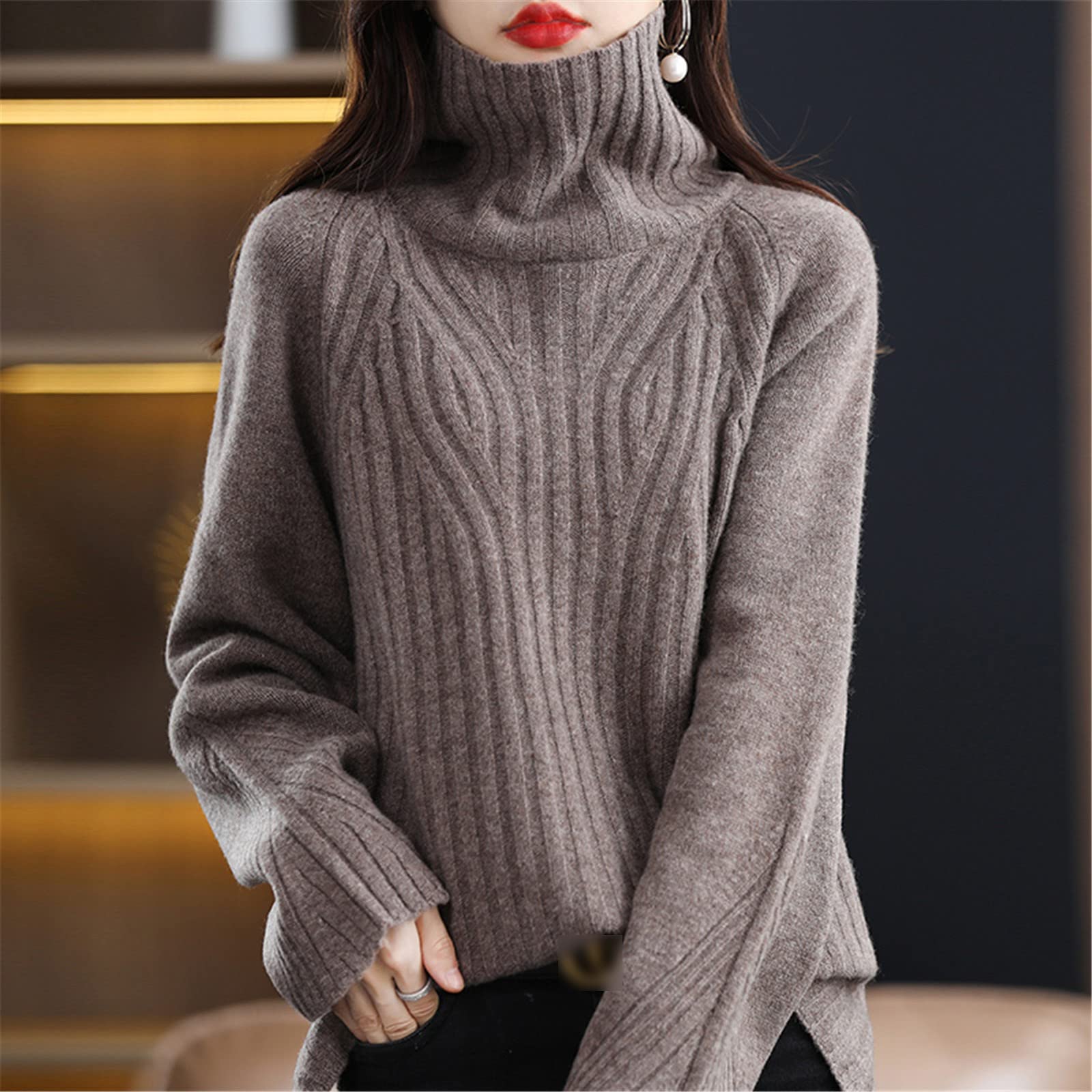 Suéter de talla grande para mujer, otoño, invierno, 100% lana, casual, de punto, pesado, cuello redondo, rosso, XL