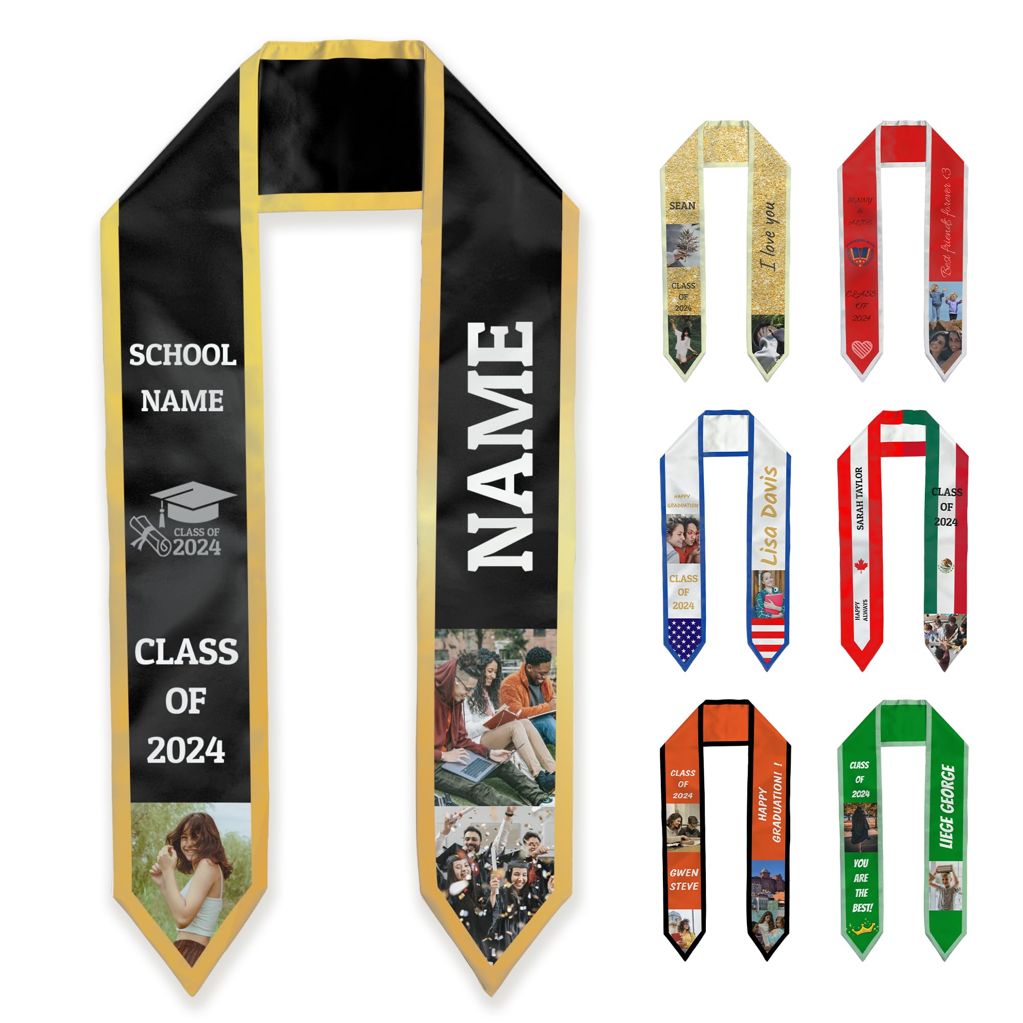 Étole de Graduation Personnalisée, Écharpe de Graduation avec Nom, Photo et Texte, Écharpe Académique de la Cérémonie de Graduation, Impression Recto-verso 15x182cm, Cadeau d'Honneur 2026