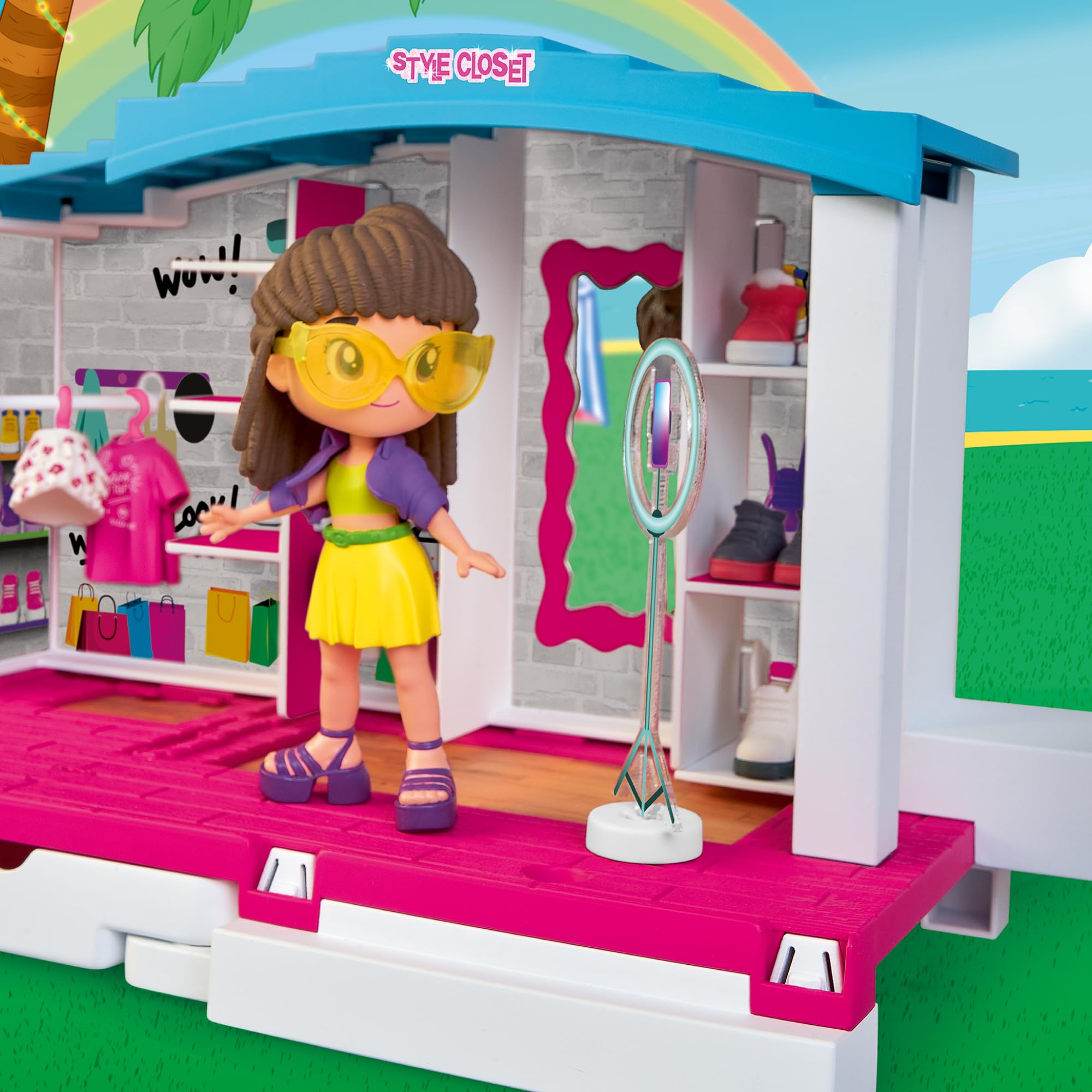 Pinypon Top Style Closet, Vestidor con Ropa, Zapatos y Accesorios para Crear Outfits, Incluye Figura Articulada de Brazos y Piernas con Doble Cara y Decoración, +4 años, Famosa (PNN04000)