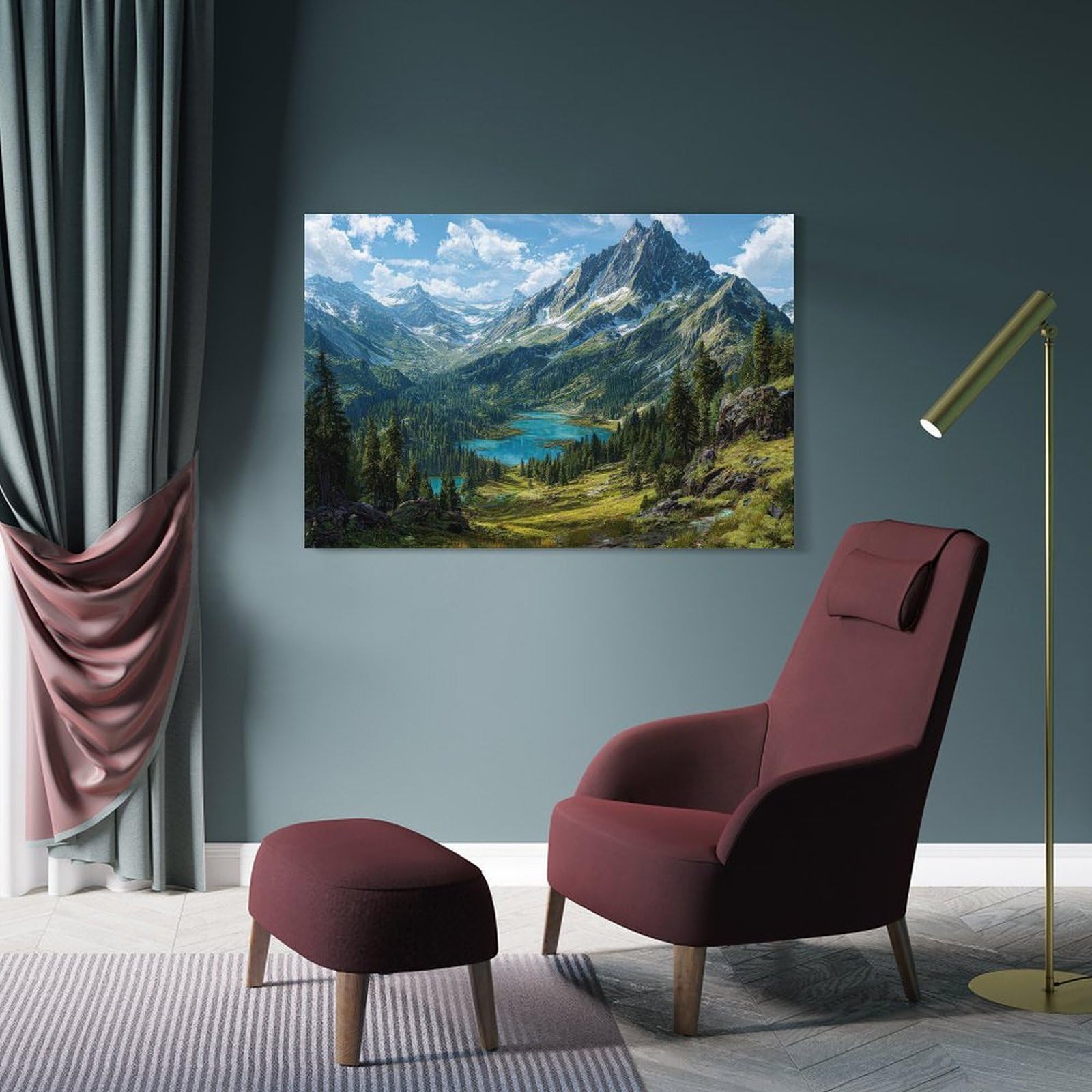 Junmoney Majestic Mountain Landscape with Alpine Lake Room Decor Wall Art, 16x24inch(40x60cm), for Entrance Walls, Hall Decor Or Foyers, A Neat Decor Update for Hallways