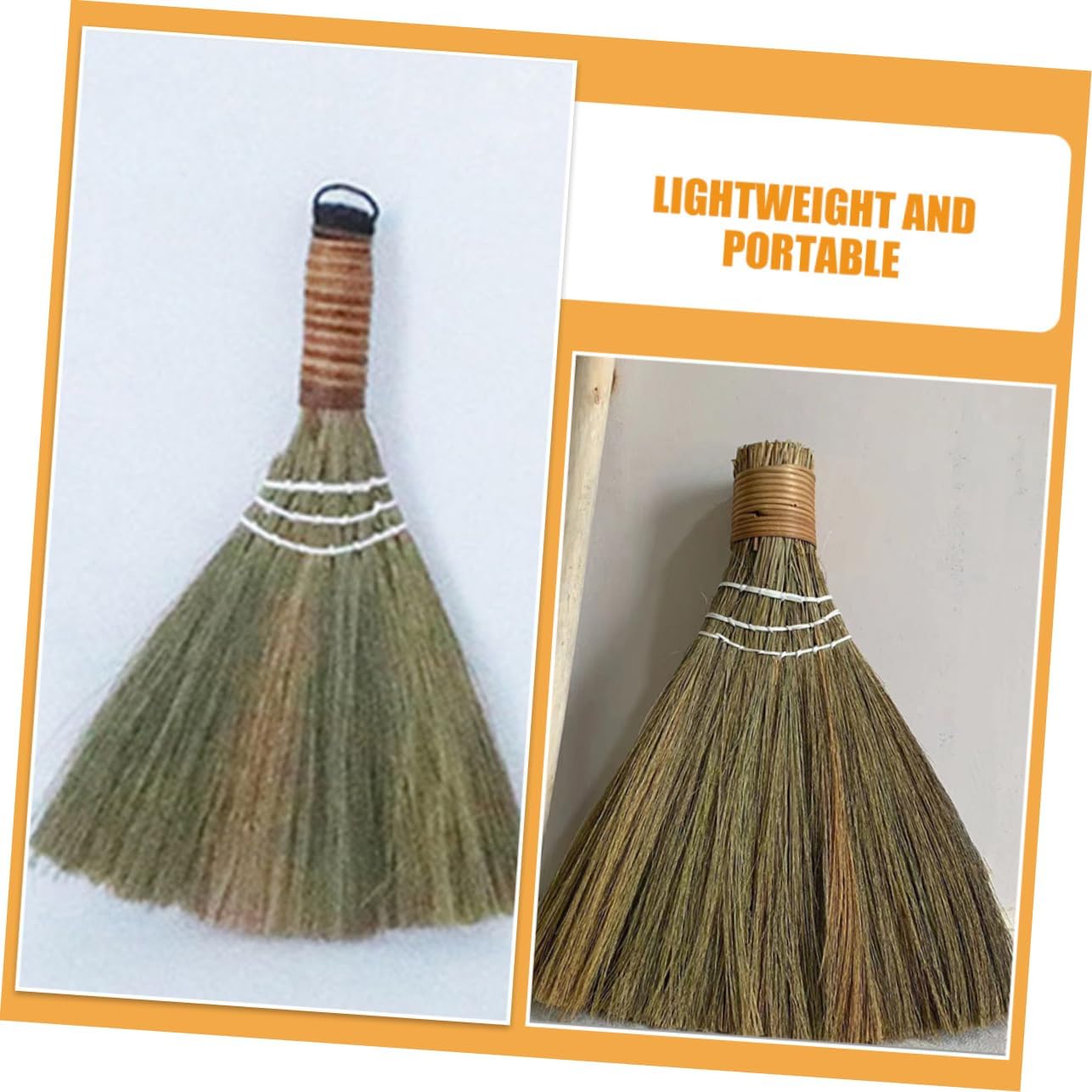 GLEAVI 2pcs Hand Woven Broom Whisk Broom for Home Office Cleaning Portable Multi Functional Dust Sweeper Natural Material Design for Everyday Use