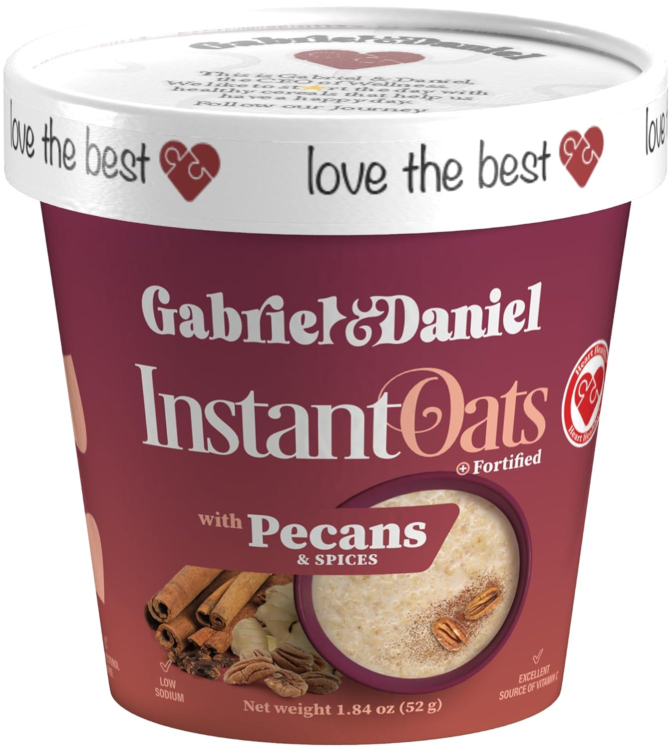Gabriel & Daniel Instant Oatmeal with Pecans & Spices – Non-GMO, Pure and Organic Gluten Free Oats – High Fiber & Protein for a Nourishing and Instant Breakfast – Quick & Easy Meal (Pack of 12)