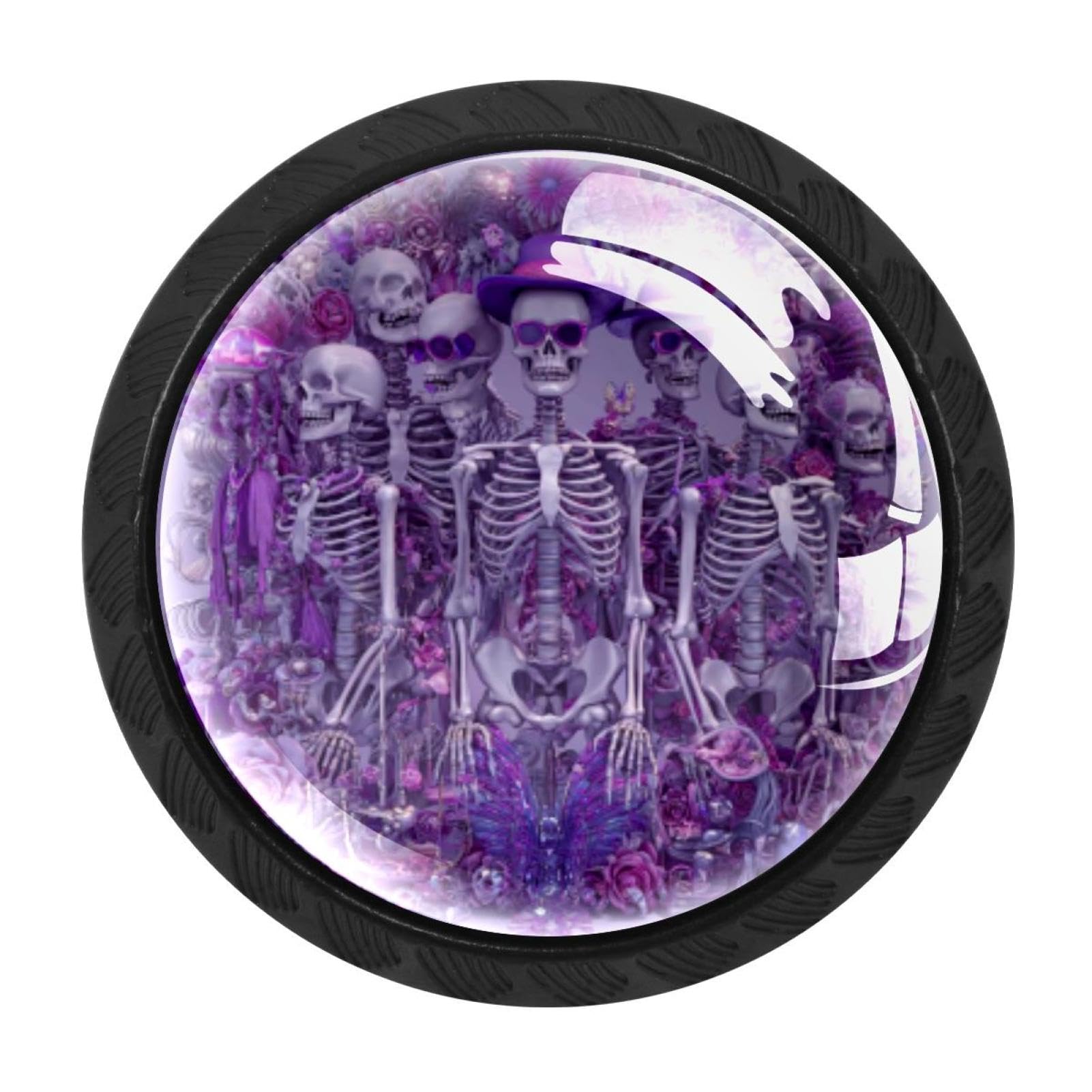 CHENZZZZ 4 Pack Black Skeletons Purple (1) Cabinet Pulls with Screws, Kitchen Cabinet Knobs Hardware