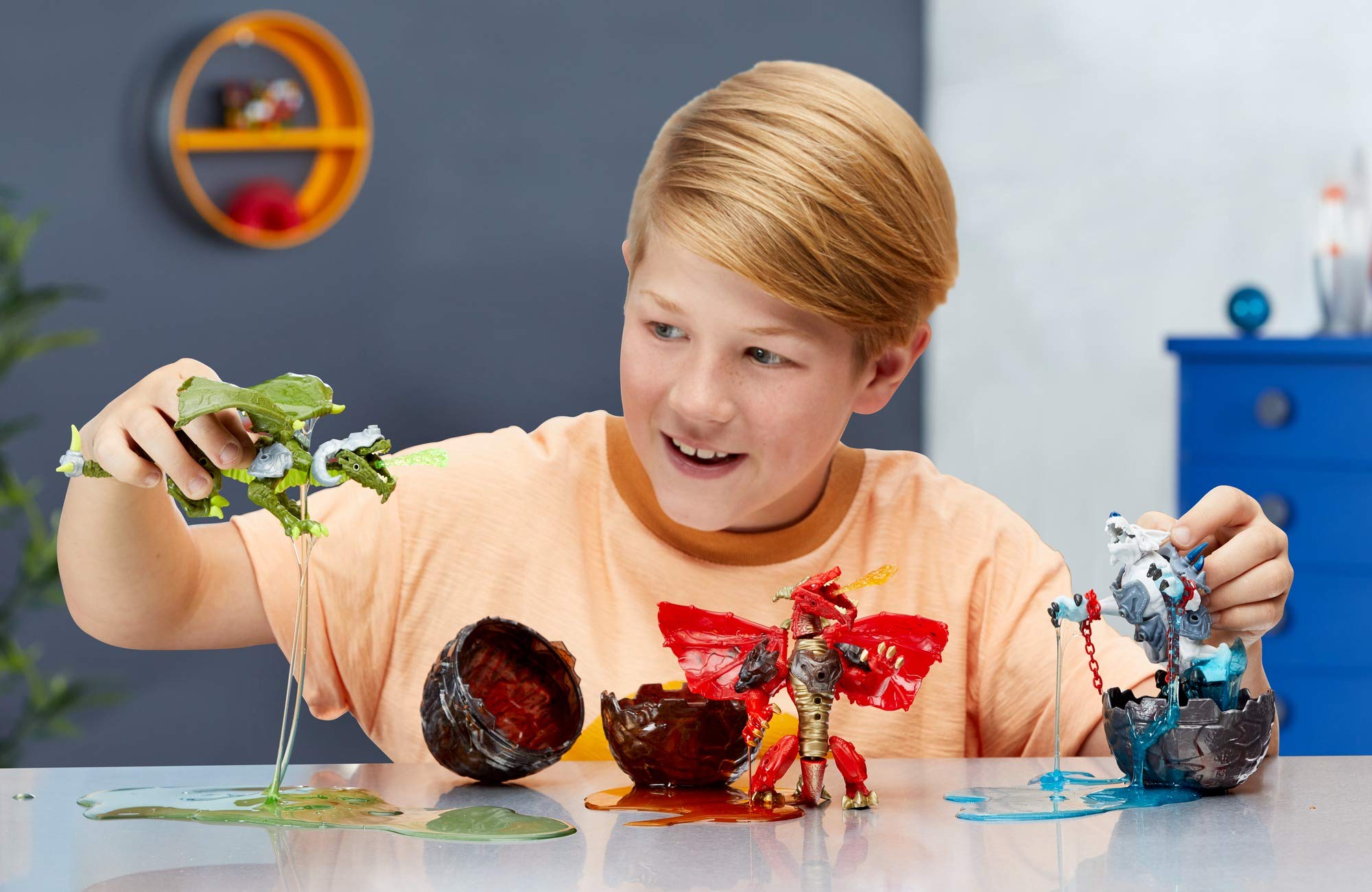 Mega Construx Breakout Beasts Mix 3, po 1 niespodzianka potwora do złożenia w fioletowym jajku ze szlamem, losowy wybór, zabawka Slime od 5 lat