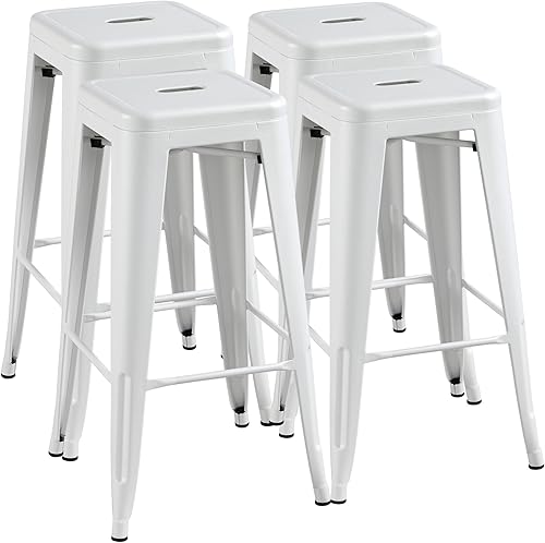 Miniatura 13 de Yaheetech Taburetes de bar de metal de 30 pulgadas, 4 taburetes de bar de altura de barra, sillas de bar apilables para Negro