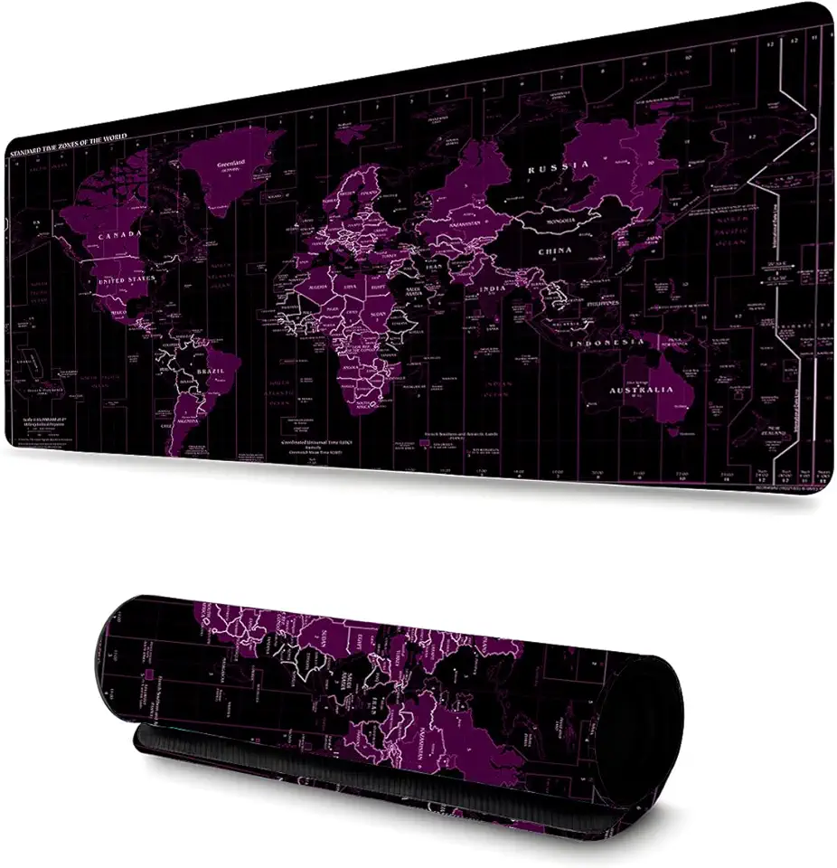 Mouse Pad Gamer Profissional Grande Confortavél Anti Derrapante 90x40 - Mapa Mundi Roxo