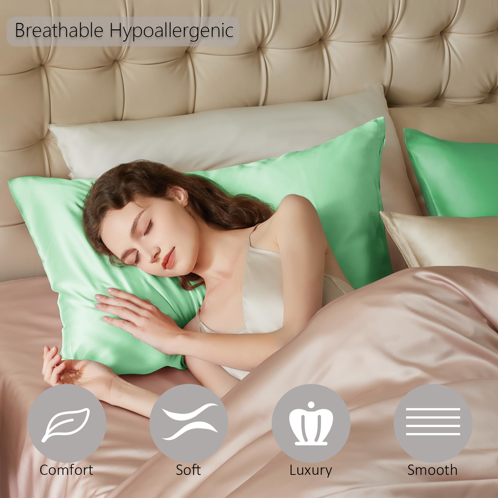 townssilk Federa seta cuscino,100% naturale seta di gelso 19momme,doppia faccia,benefica per capelli e pelle,ipoallergenica,cerniera nascosta,1 pz,80x80cm,Verde