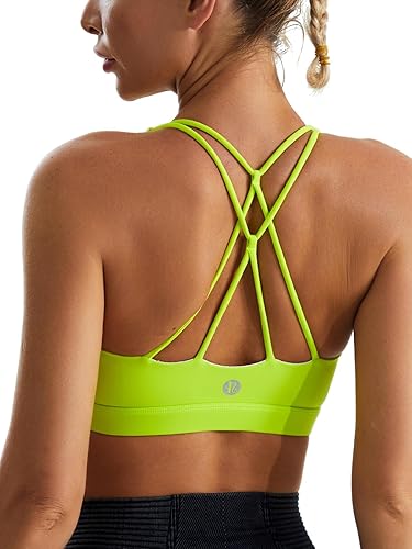 Sports Bras for Women,Padded Sports Bra Tank Top Sexy Crisscross Back High Impact Longline Workout Yoga Bra - 2-electric Lemon - Small