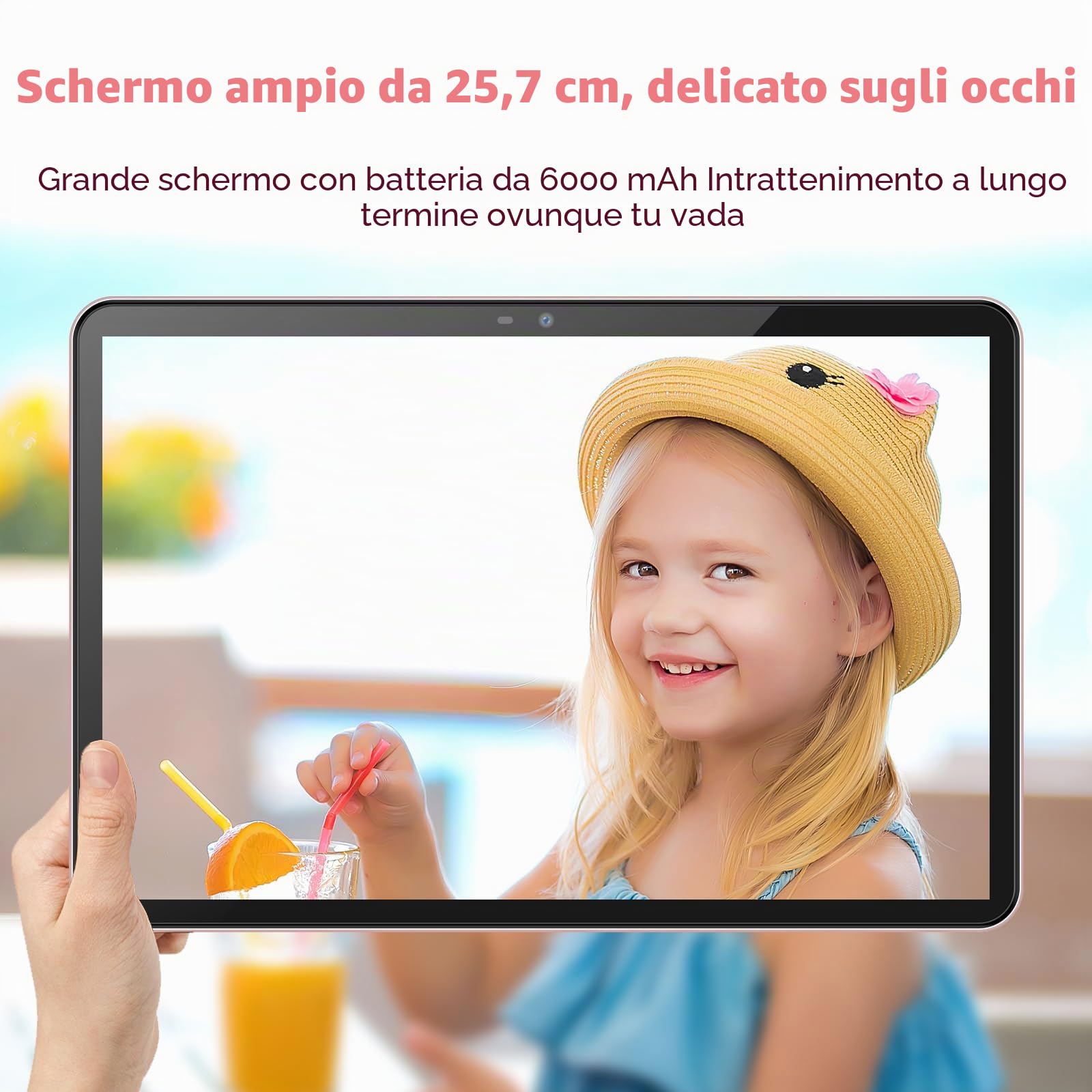 weelikeit Tablet per bambini aggiornato 2024 da 10 pollici Android 14 con custodia, 8 (4+4) GB di RAM 128 GB di ROM, Bluetooth WLAN, controllo bambini, schermo HD, batteria da 6000 mAh, rosa