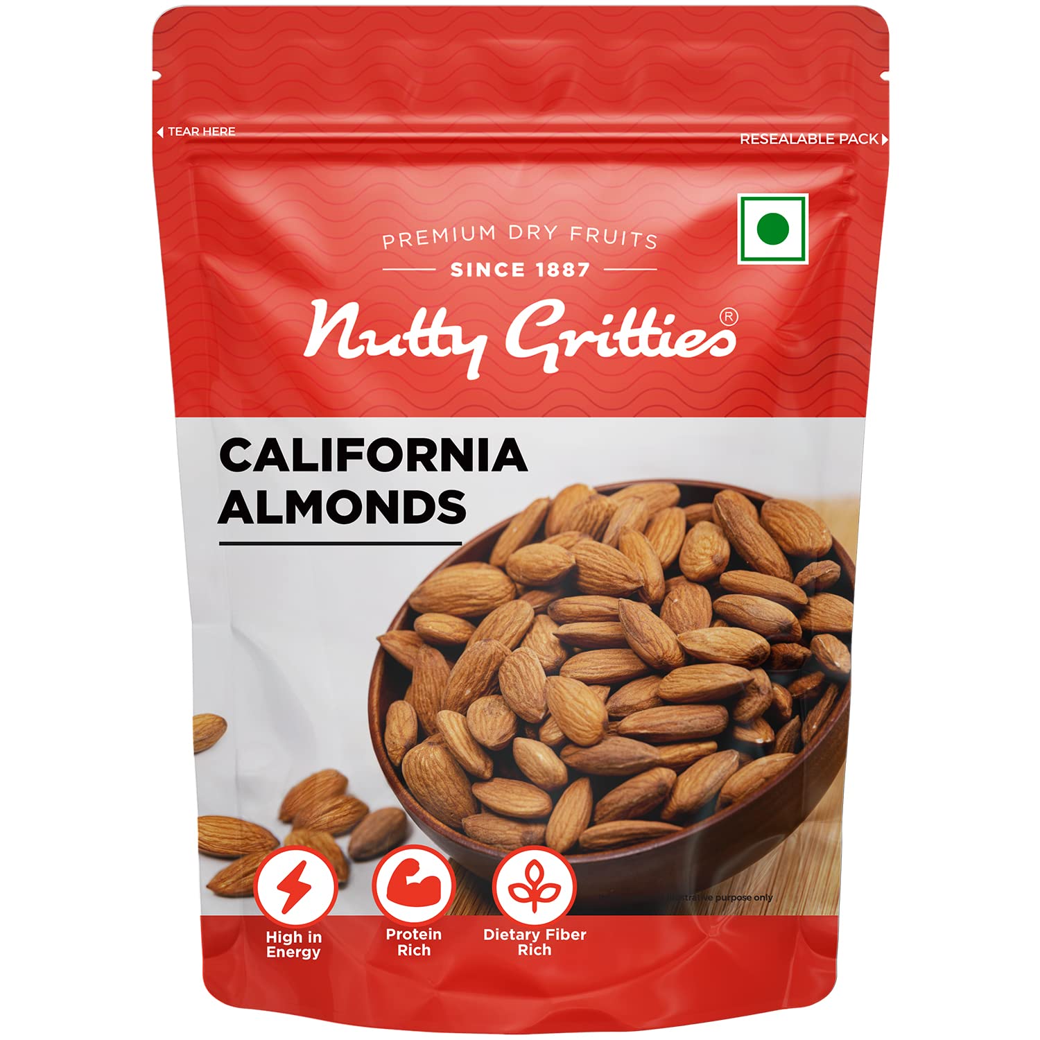 Premium California Almonds Badam, 1Kg, Raw American Almonds, 100% Natural | Resealable Pouch