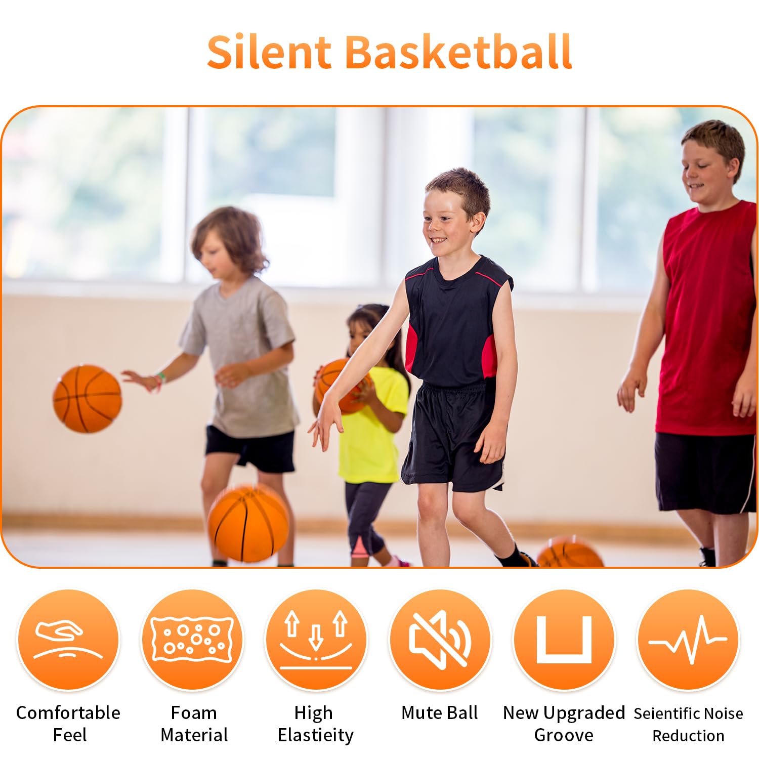 Mise à Niveau 2026 Silent Basketball, Basket-Ball Silencieux, Ballon en Mousse Haute Densité Non Revêtue, Basket Silencieux Ballon Mousse D'entraînement en Salle en