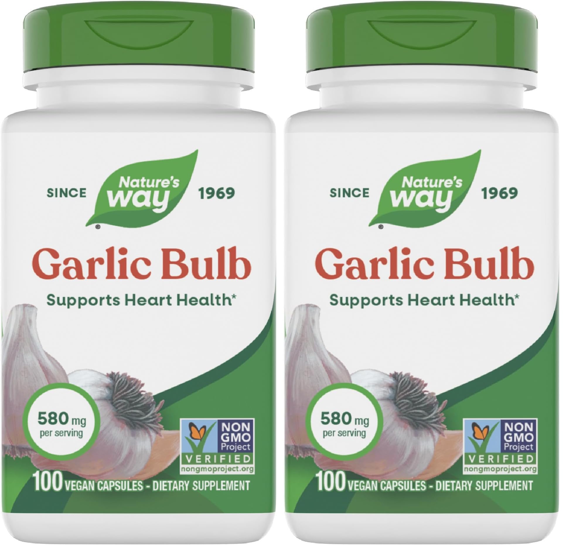 Nature's Way Garlic Bulb, Supports Heart Health*, 100 Vegan Capsules (Pack of 2) 100 Count (Pack of 2)