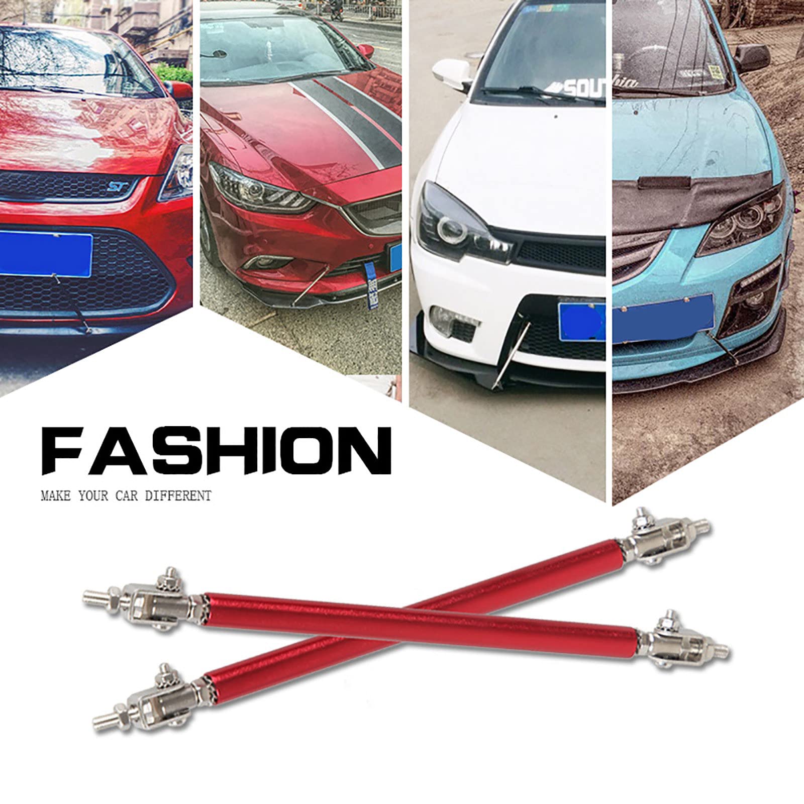 Varillas Divisoras Universales para Coche, Labio De Parachoques Trasero Delantero De Carreras, Kit De Barra De TraccióN De Abrazadera De Puntal De Soporte Ajustable,Red-200mm