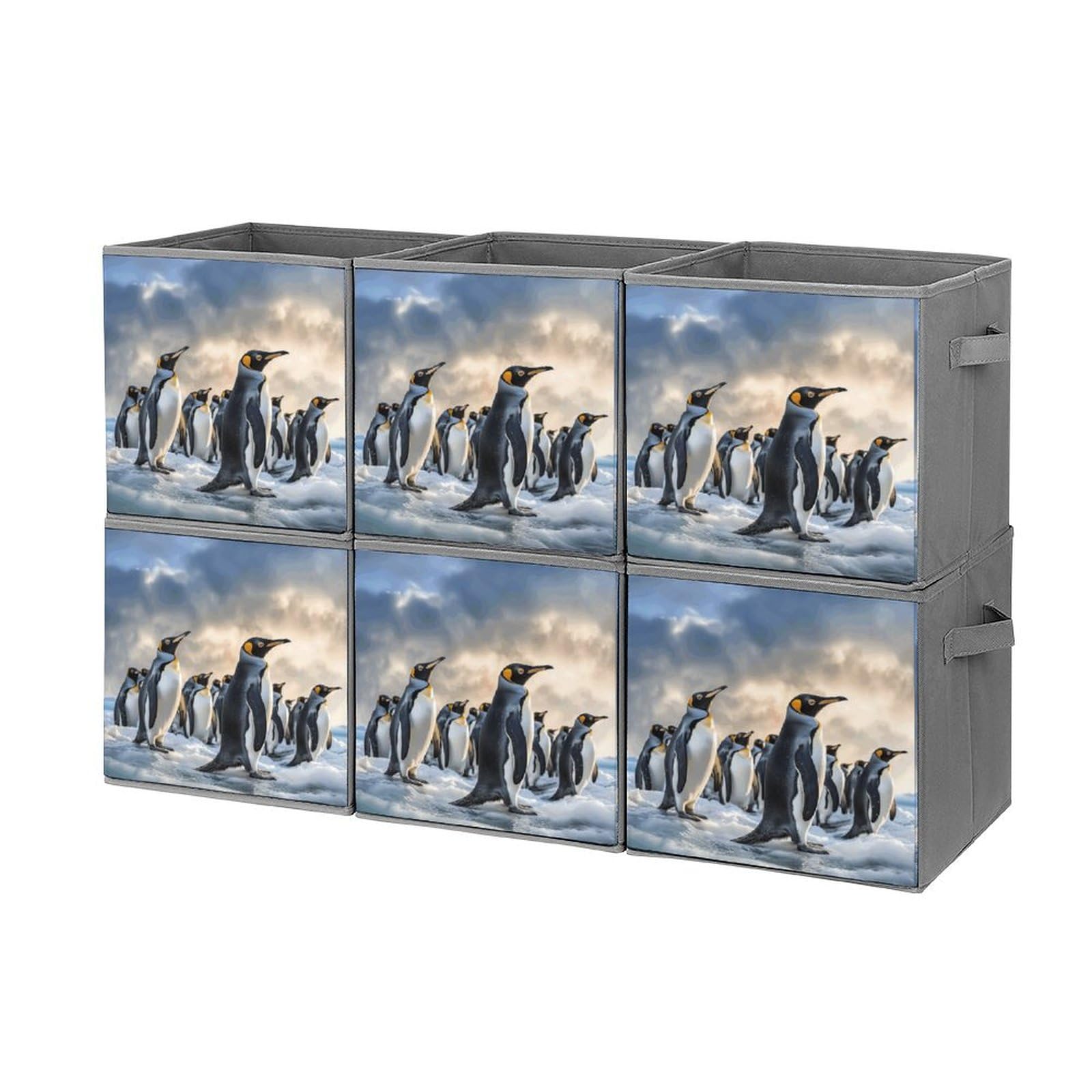 Boîtes de rangement empilables x6 pliables motif pingouin marin pour chambre
