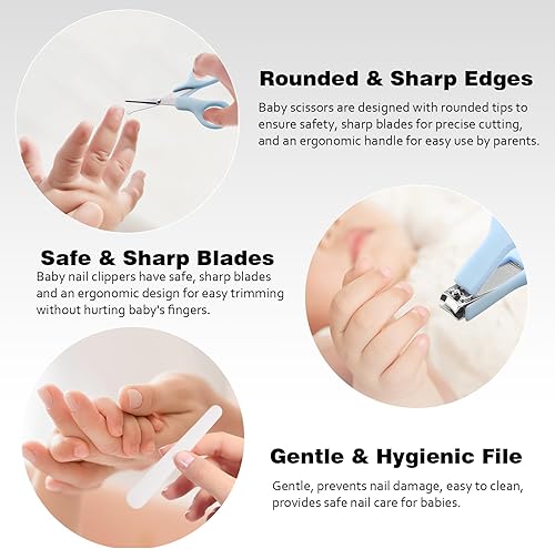 Miniatura 6 de Kit de aseo para bebés de 6 piezas en bolsa de almacenamiento (azul) - Cepillo suave, peine, cortauñas, aspirador nasal, tijeras de seguridad y lima