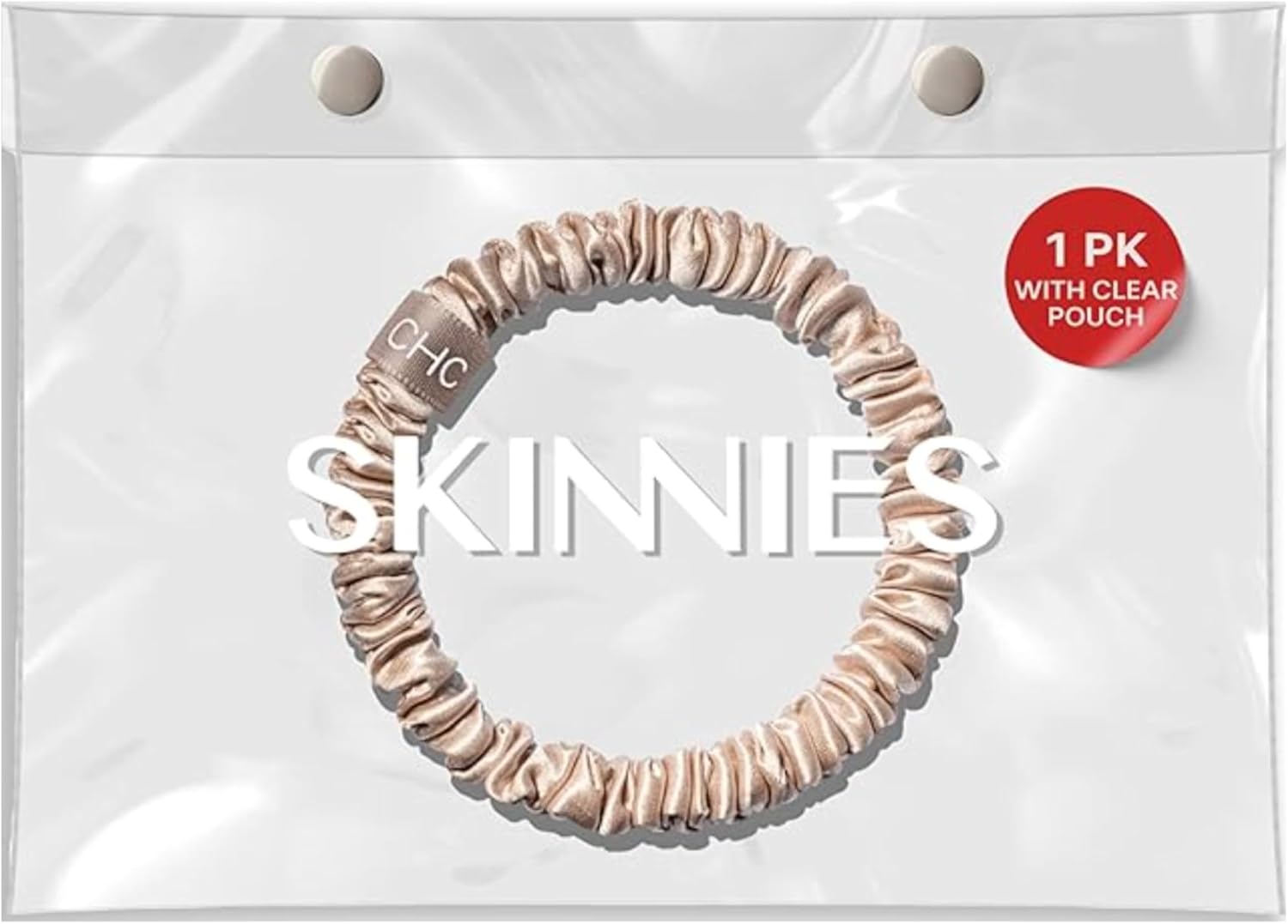 Colorado Home Co Ch. SKINNIES-1 Küçük İpek Saç Bandı, İpek Saç Bağları, İnce Saçlar için Saç Aksesuarları, Kadınlar için Saç Aksesuarları, Şık Şeffaf Makyaj Çantası ile - Noel için Kadın Hediyeleri - (Çıplak Şampanya)