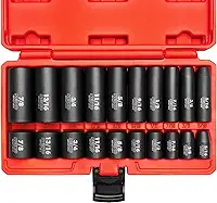 NEIKO 02434A Conjunto de soquetes de impacto padrão e profundo de 9,5 mm (3/8 polegada), tamanhos SAE de 6 pontos de 1,6 cm a 2,2 cm, aço CRV, 20 peças