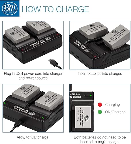 Miniatura 4 de Big Mike's BM Premium Paquete de 2 baterías NB-7L y kit de cargador de batería dual para cámaras digitales Canon PowerShot G10, G11, G12, SX30
