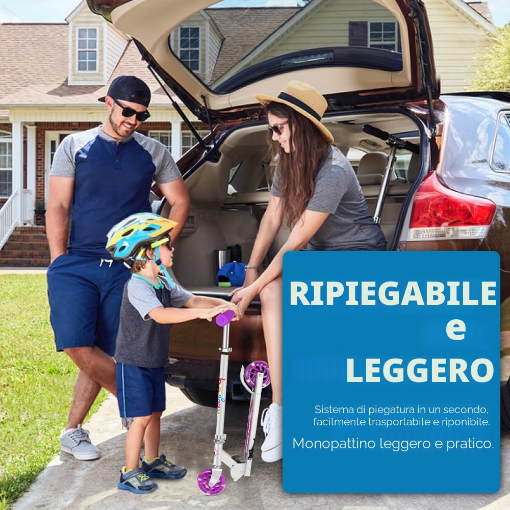 BELEEV V1 Monopattino per Bambino 2 Ruote con Supporto, 3 Monopattini per Bambini Regolabili in Altezza, Monopattino Scooter per Bambina con Il LED Illumina le Ruote per Ragazze e Ragazzo