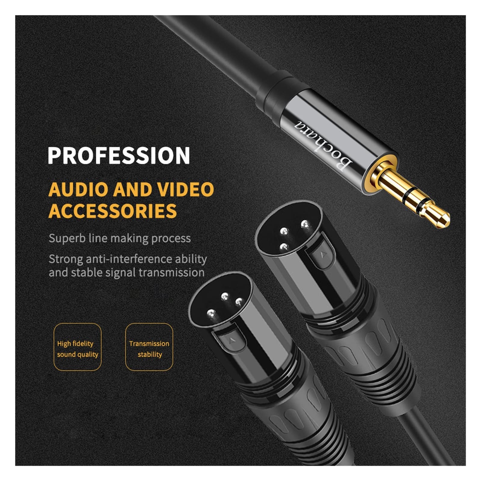 Cavo ausiliario audio da 3,5 mm jack stereo maschio a doppio XLR maschio OFC lamina + mezclador de altavoces trenzado 1,5m 3m 5m(1.5m)
